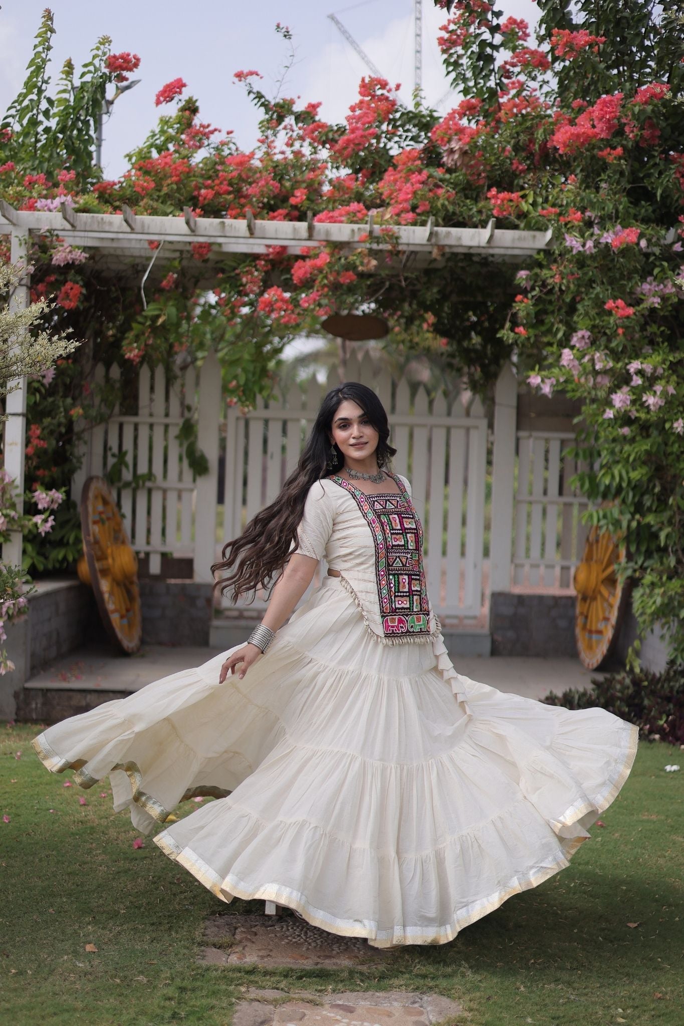 Raasrang Premium Kora Cotton Kutchi Patchwork Navratri Festival Lehenga Choli For Women