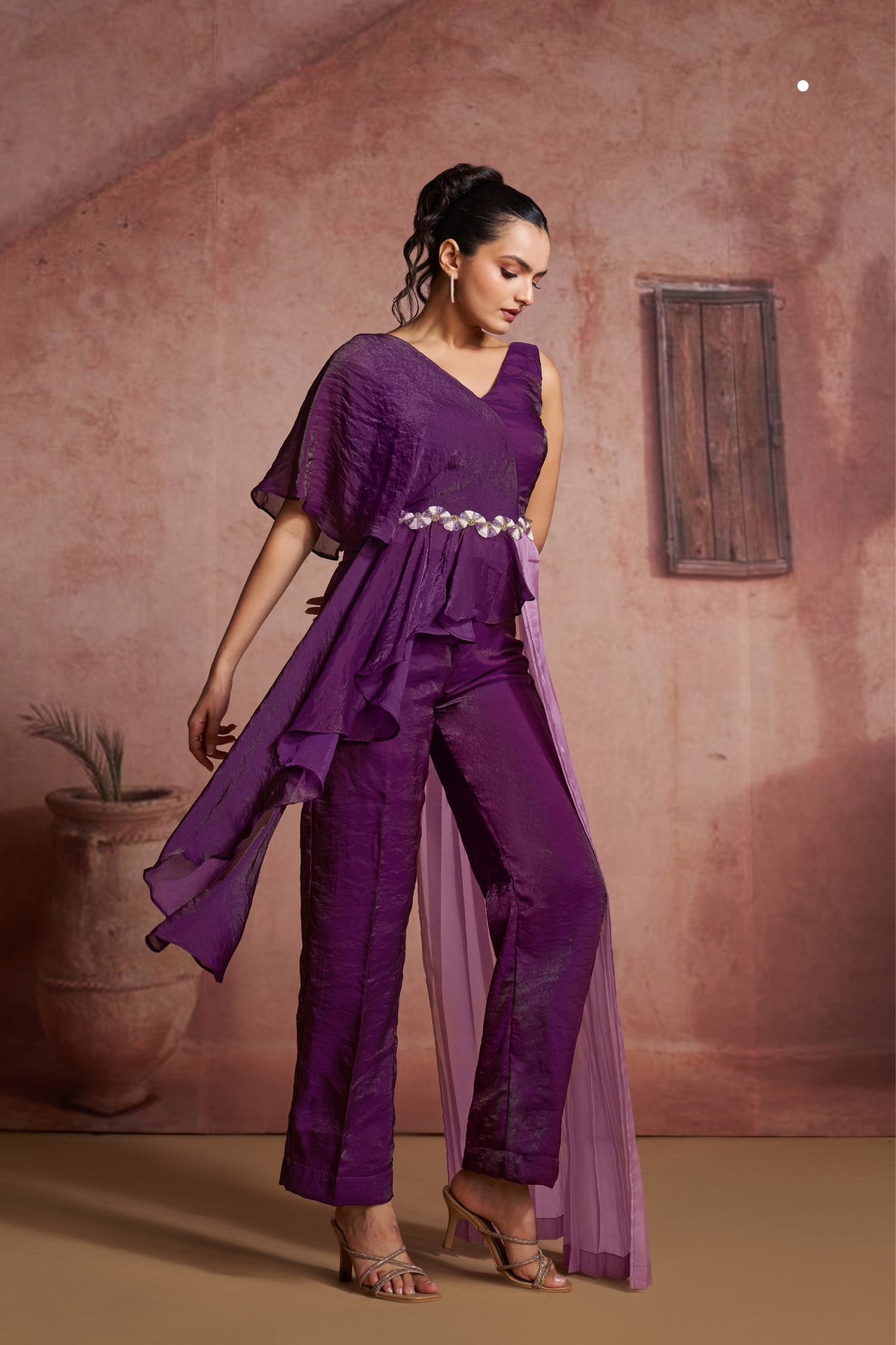Luxury Wine Organza Co Ord Set For Women