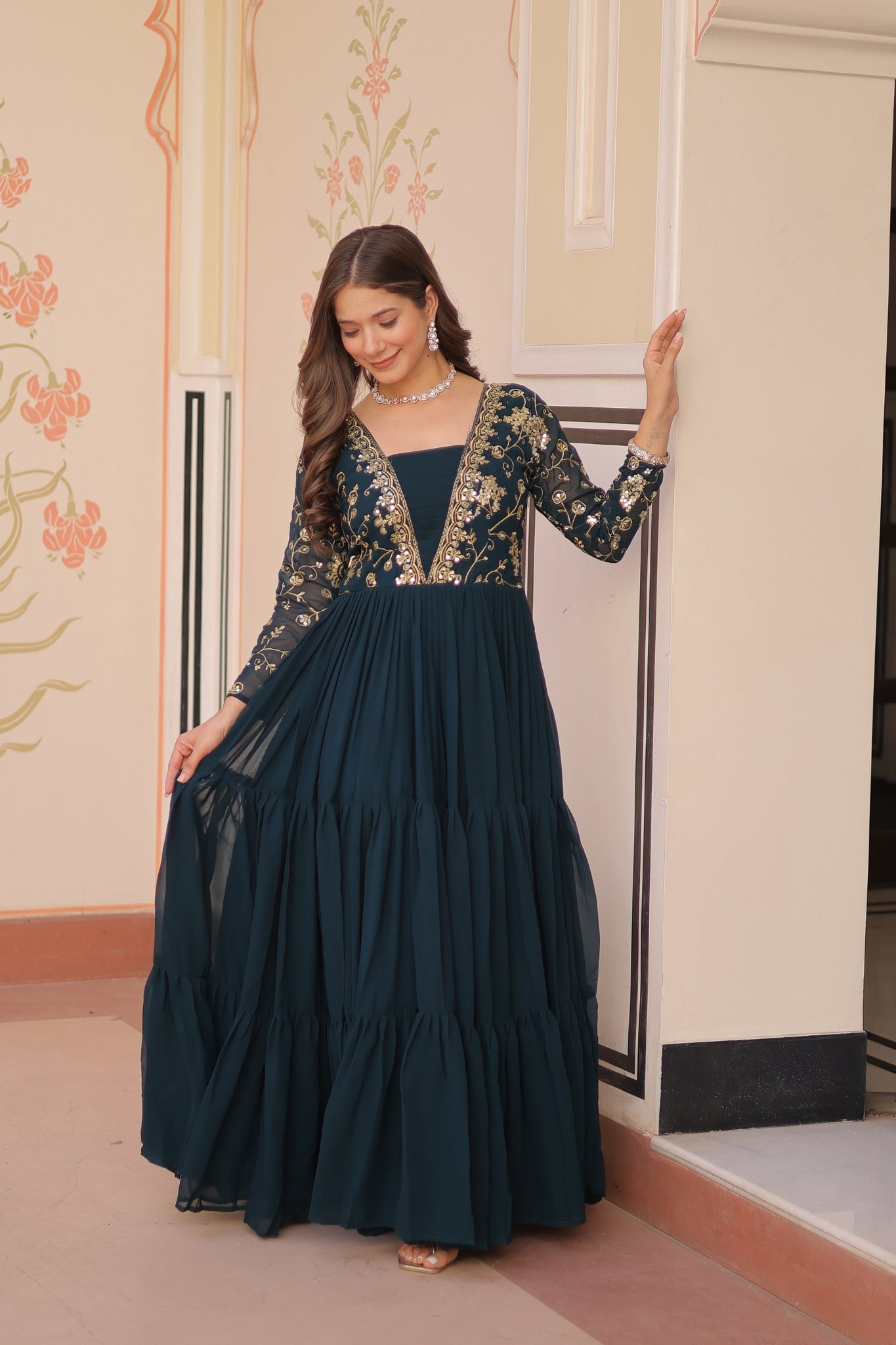 Sequins Zari Embroidered Work Wedding Designer Gown