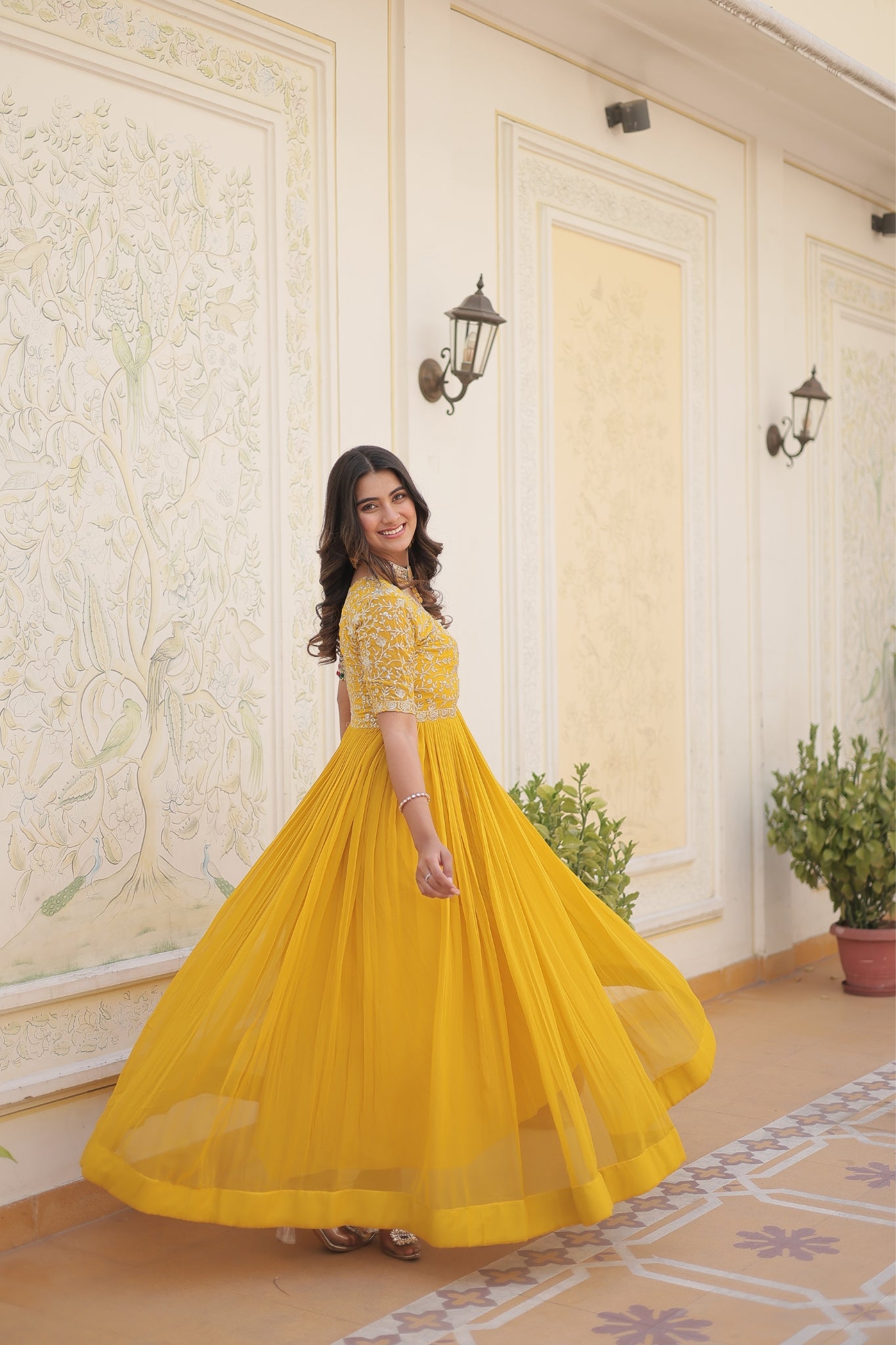 Designer Embroidery Zari Sequins Work Gown Set