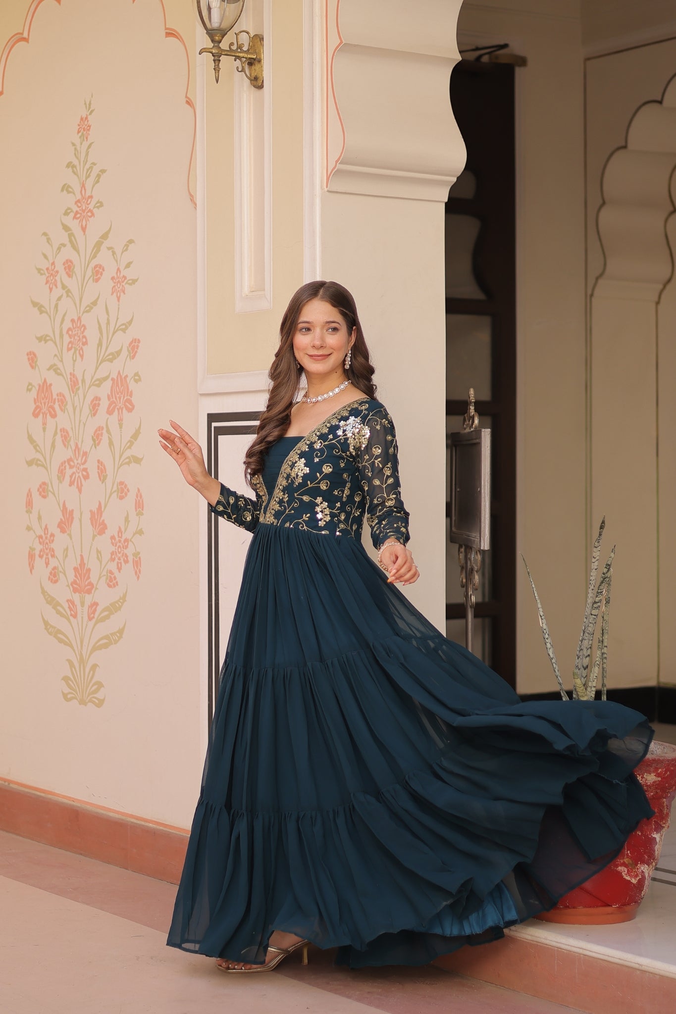 Sequins Zari Embroidered Work Wedding Designer Gown