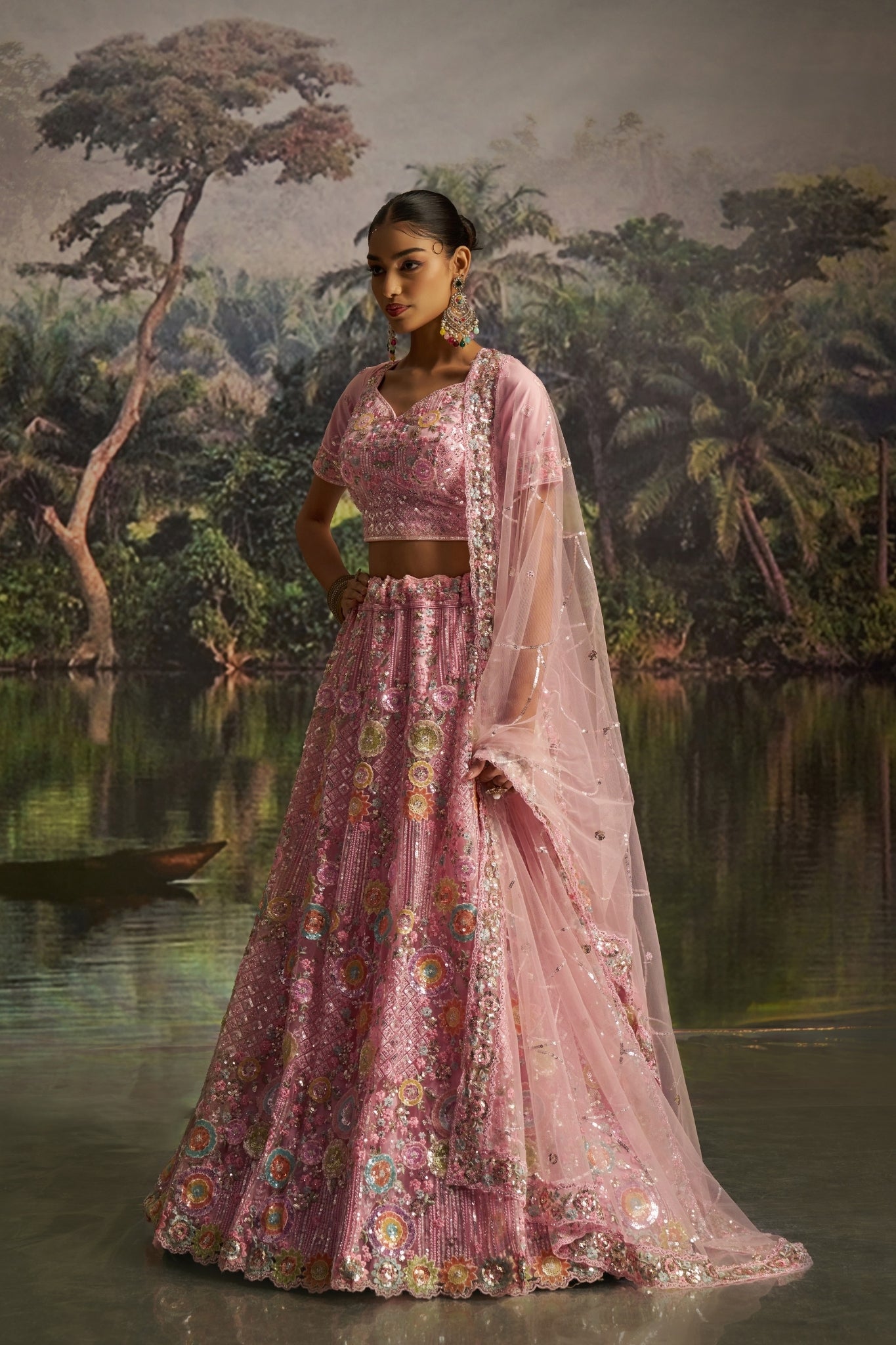 Luxury Pink Soft Net Lehenga Choli With Dori, Zarkan And Sequins Handwork