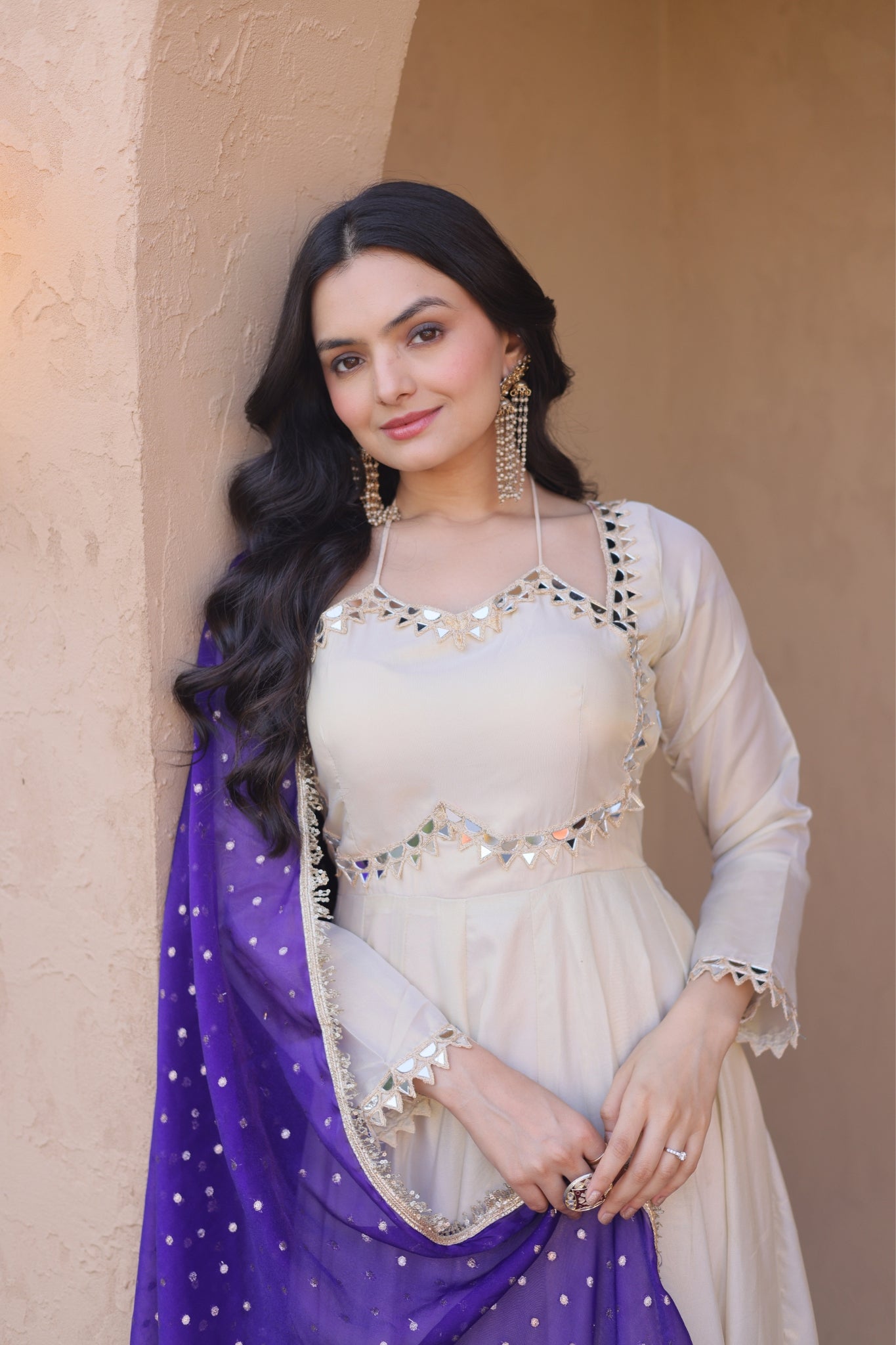 Cosmos Real Mirror Work Designer Embroidered Anarkali Gown With Dupatta