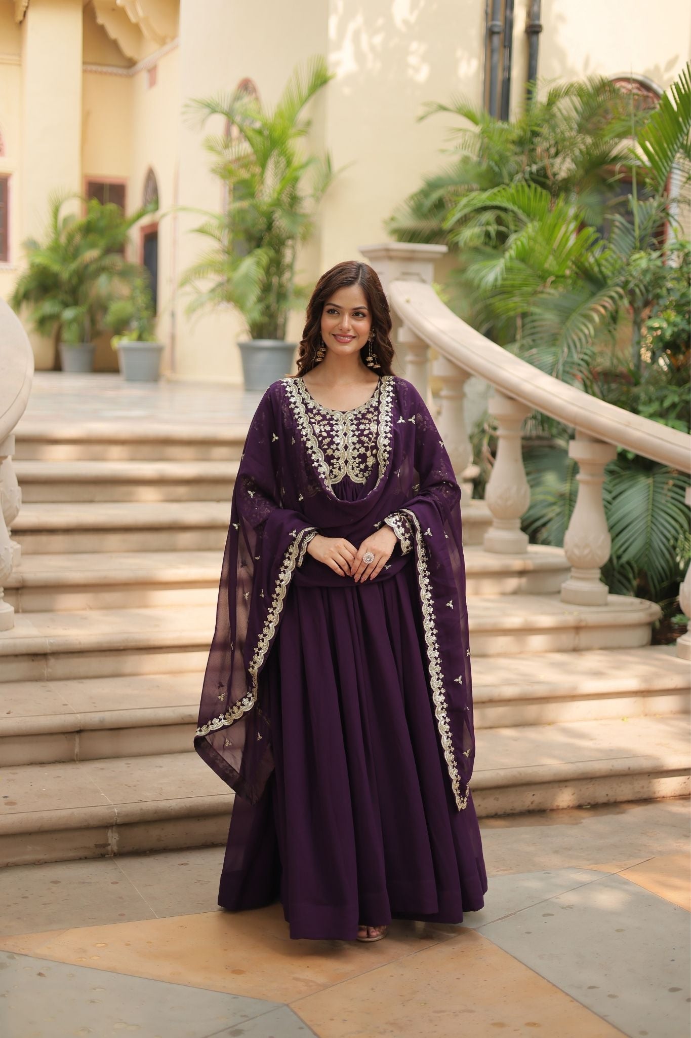 Sequins Multi Embroidered Work Anarkali Gown