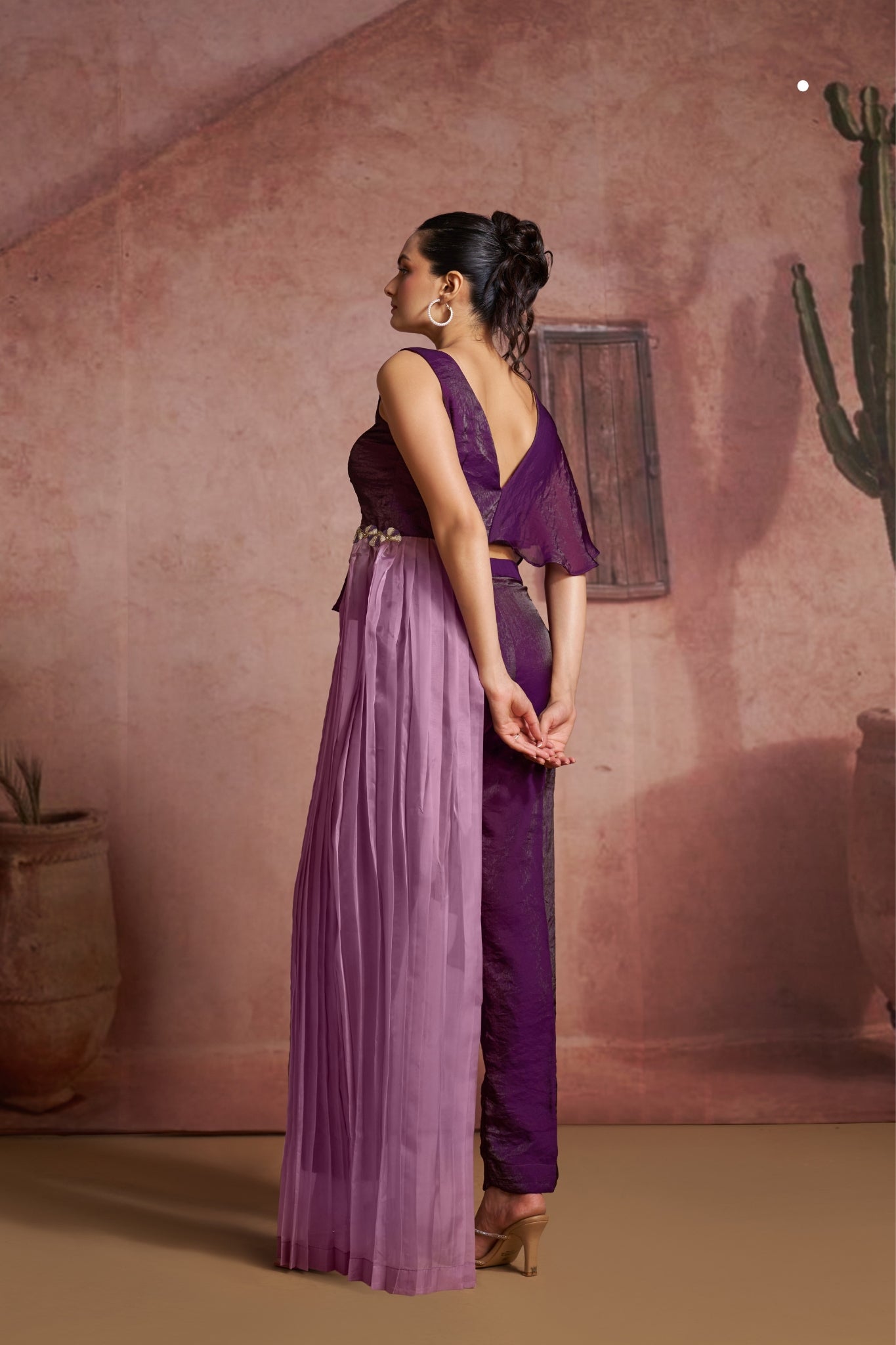 Luxury Wine Organza Co Ord Set For Women