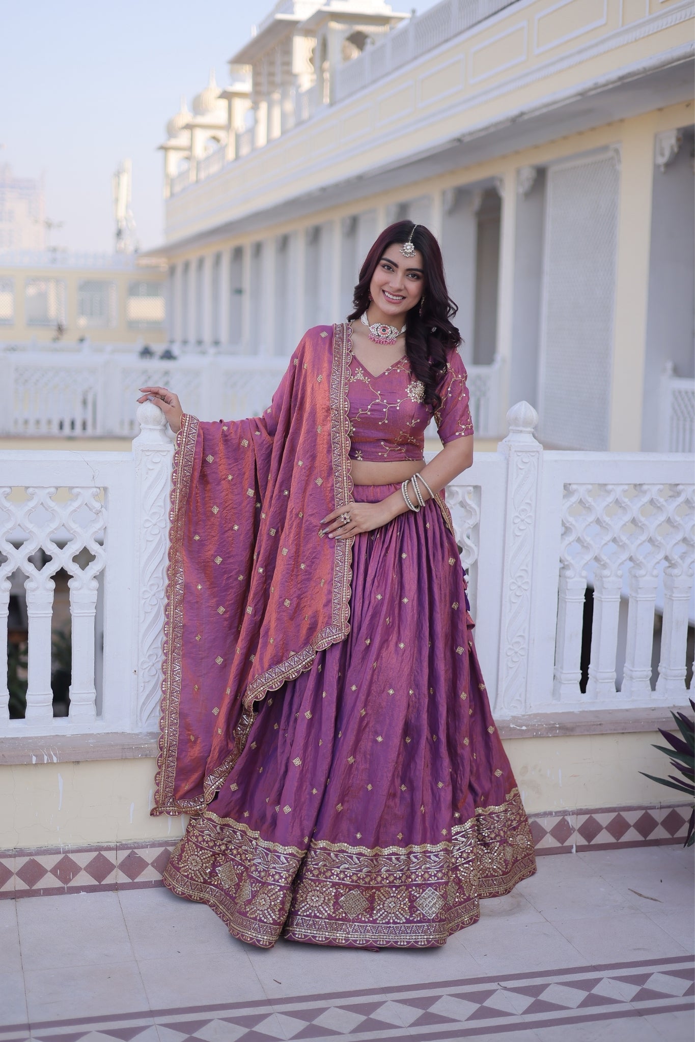 Designer Zari Sequins Embroidered Lehenga Choli Set With Dupatta