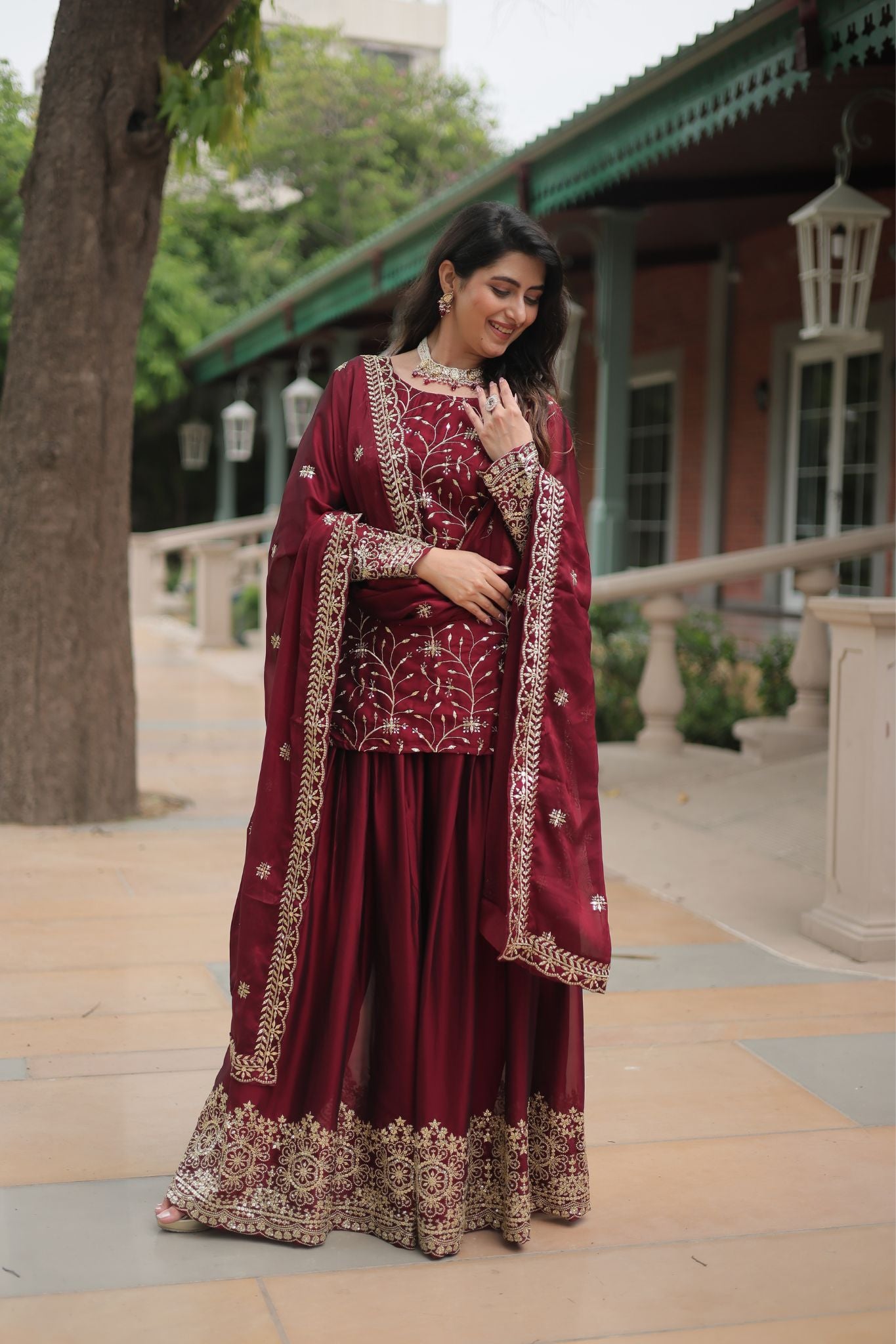 Stunning Sequins Thread Embroidered Work Wedding Suit Set