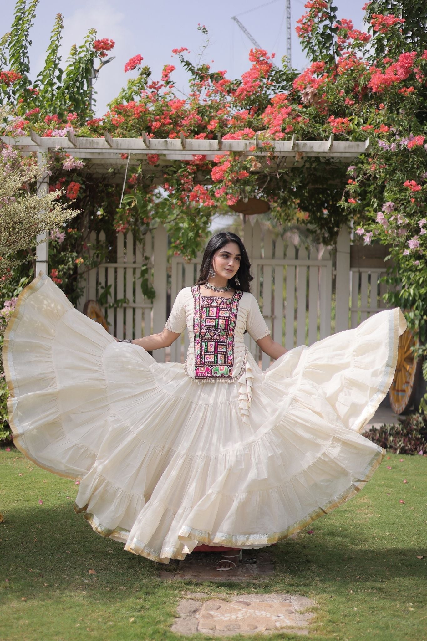 Raasrang Premium Kora Cotton Kutchi Patchwork Navratri Festival Lehenga Choli For Women