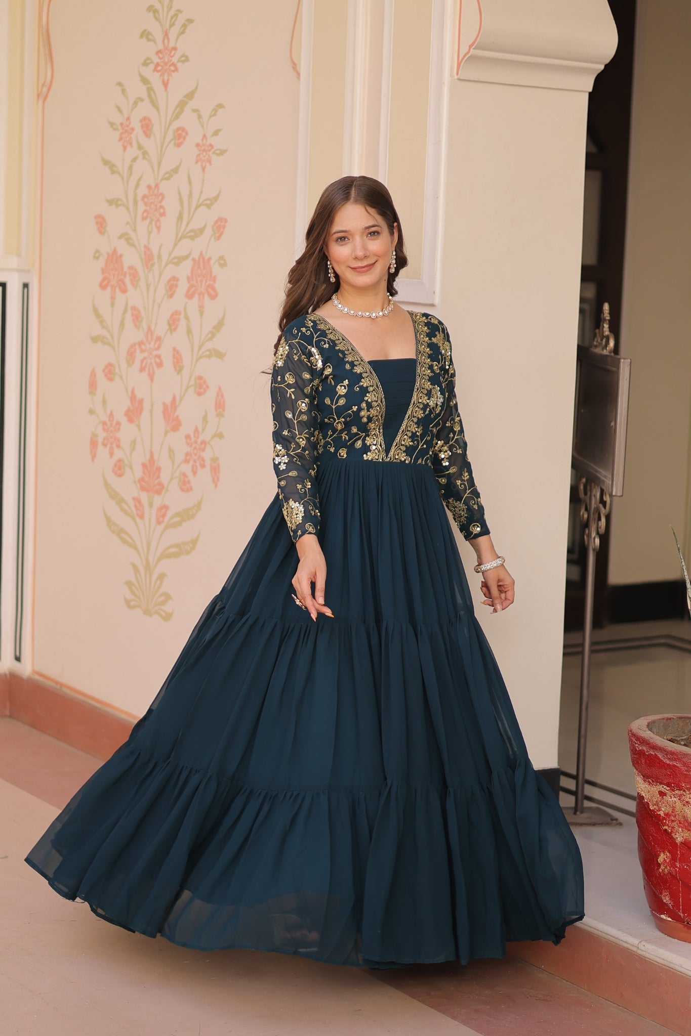 Sequins Zari Embroidered Work Wedding Designer Gown
