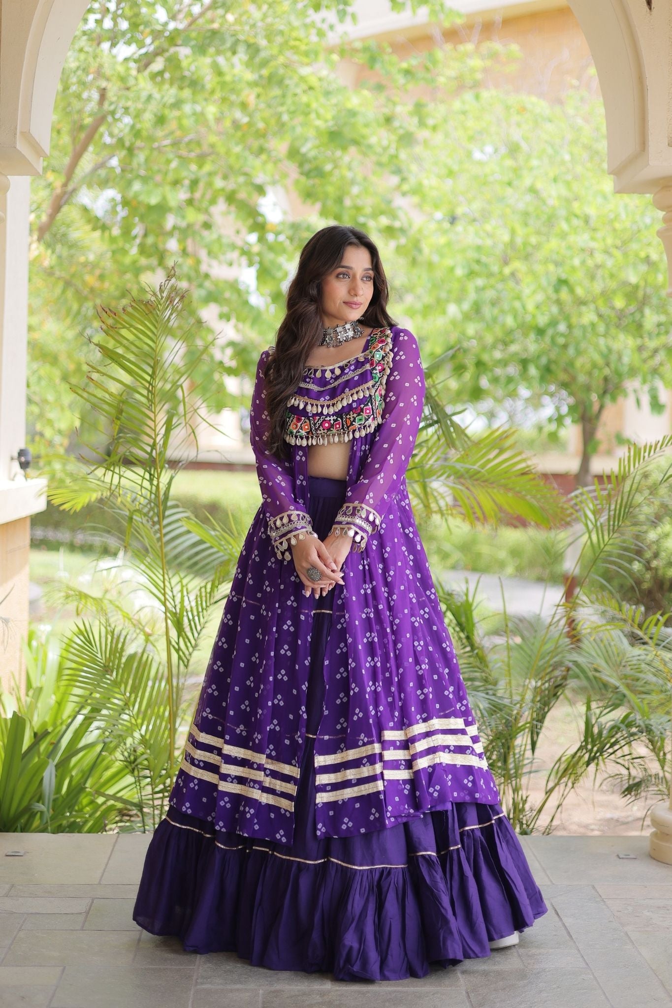 Raasrang Special Navratri Designer Kora Cotton Bandhani Print with Kutchi Patchwork Lehenga Choli