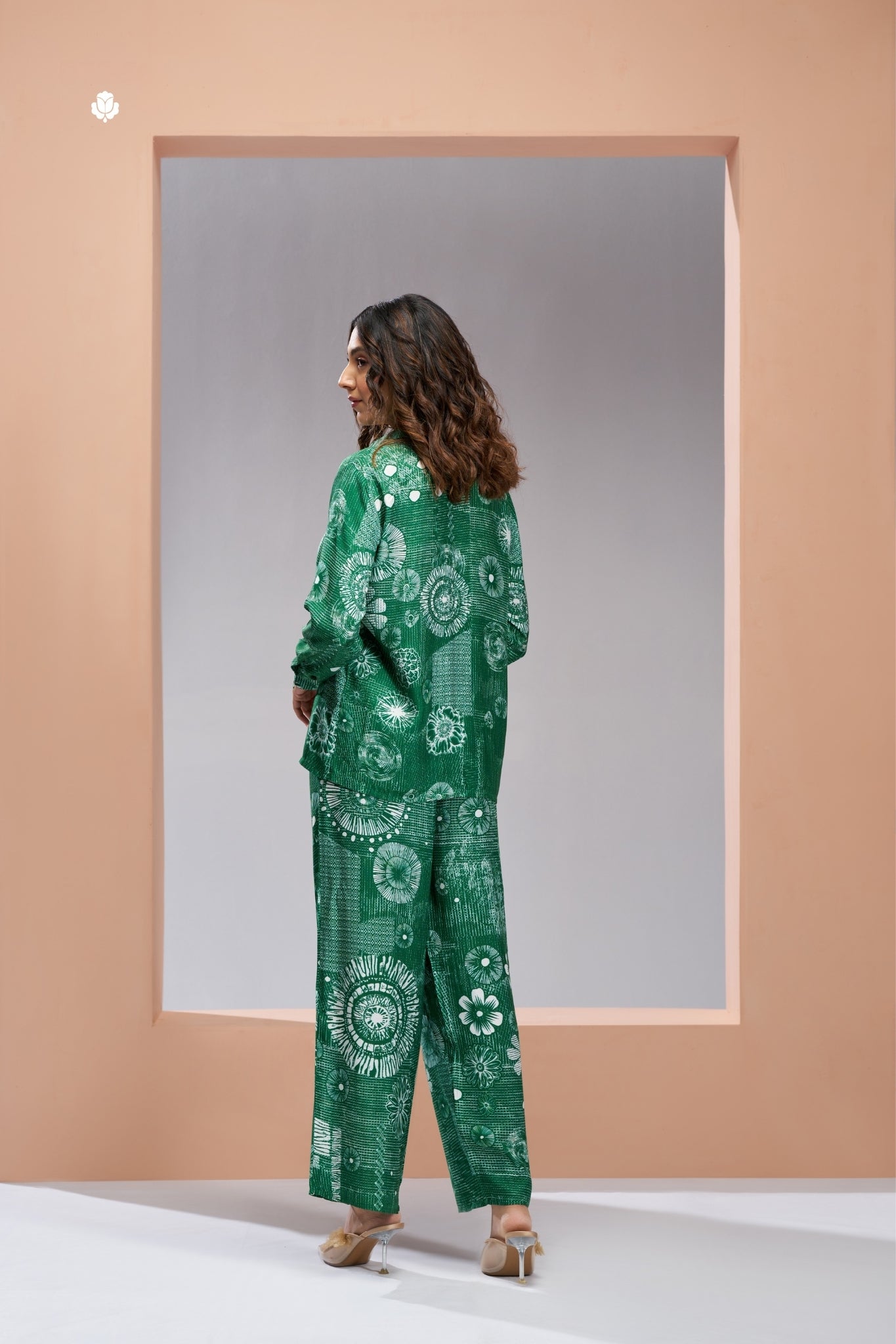 Dark Green Designer Pure Muslin Silk Floral Co Ord Set