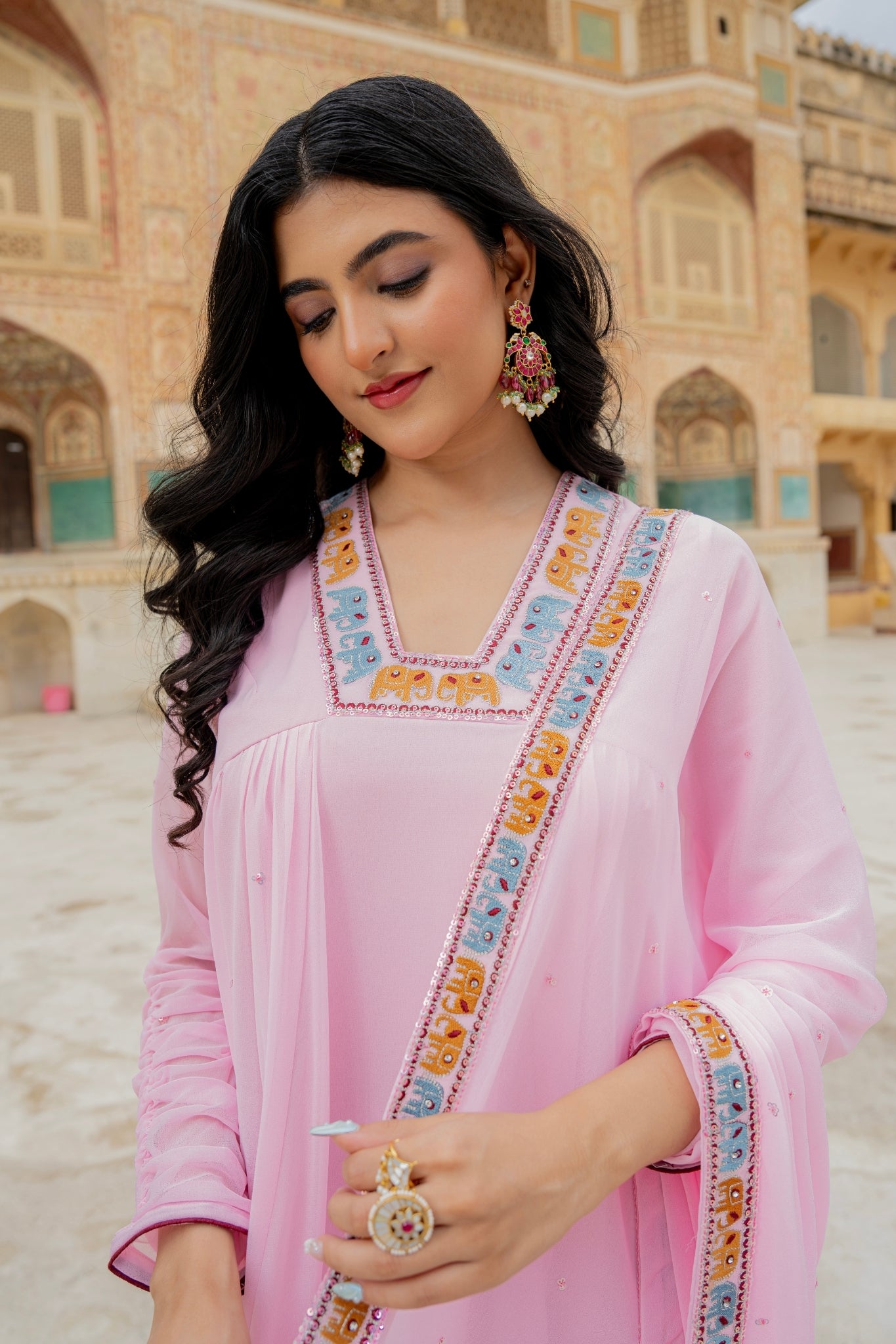 Soft Pink Embroidered Georgette Anarkali Gown