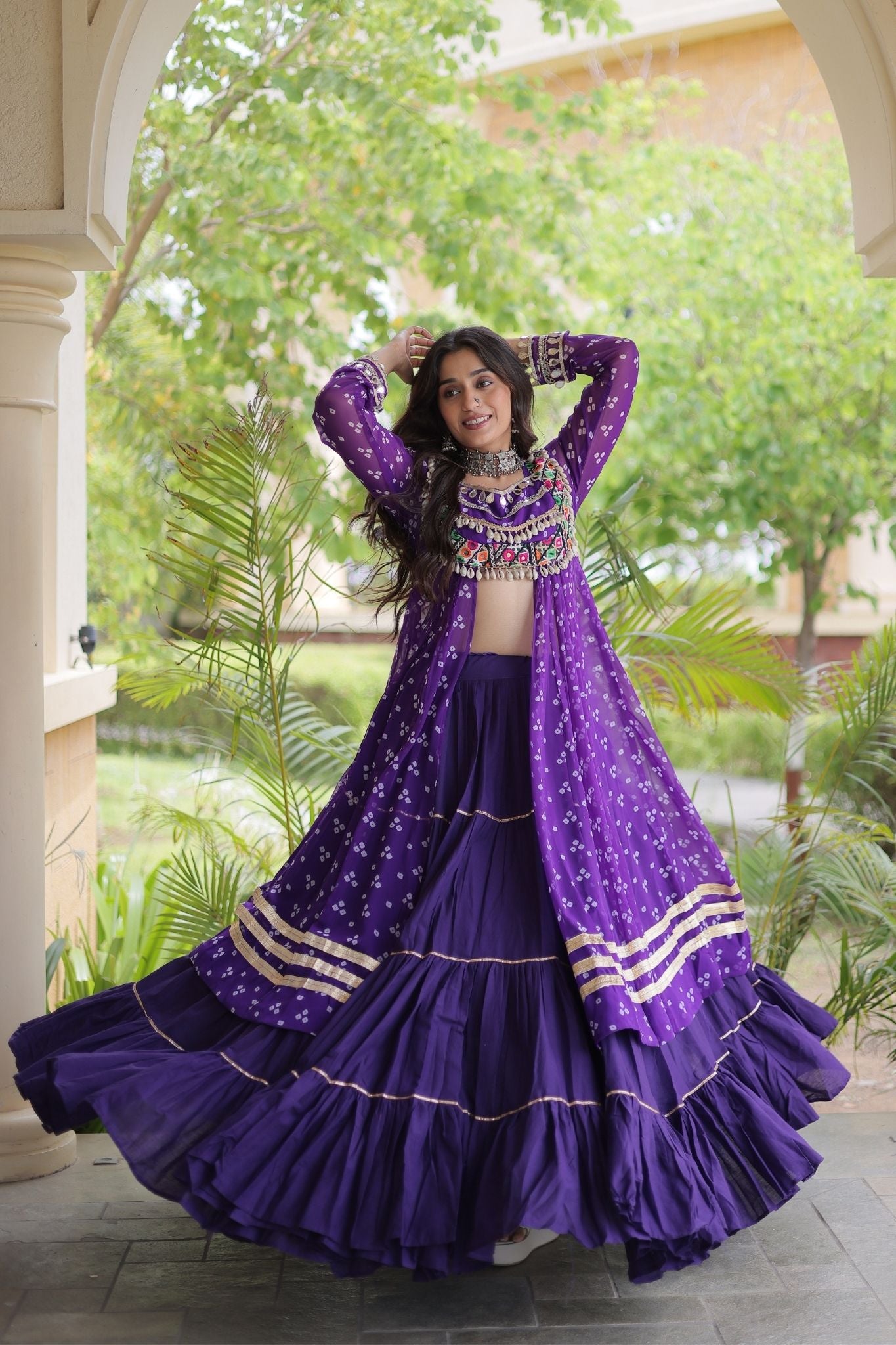Raasrang Special Navratri Designer Kora Cotton Bandhani Print with Kutchi Patchwork Lehenga Choli