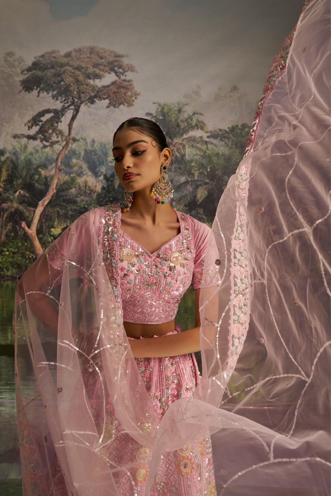 Luxury Pink Soft Net Lehenga Choli With Dori, Zarkan And Sequins Handwork