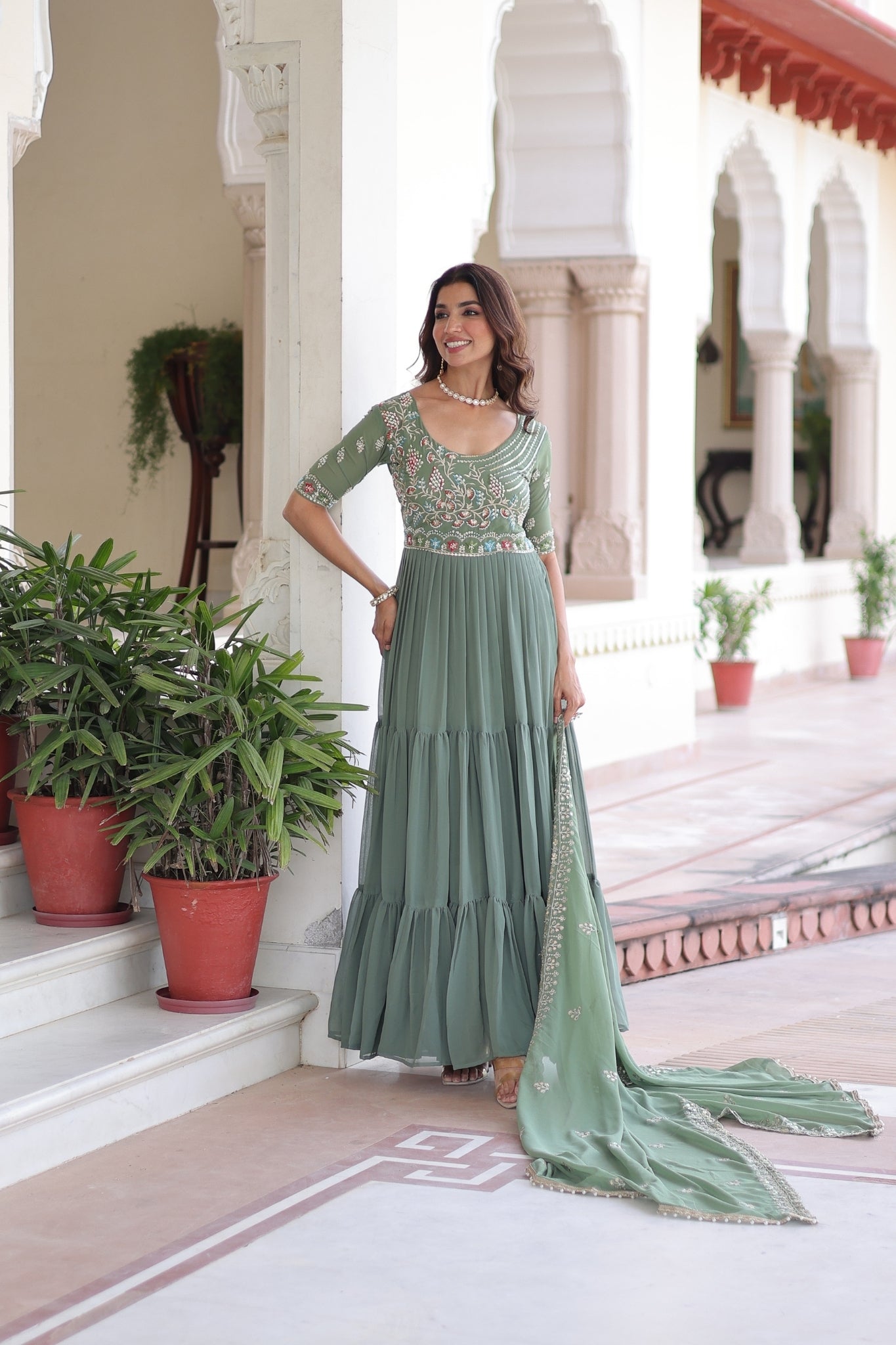 Premium Designer Sequins Beads Embroidery Gown With Dupatta Set