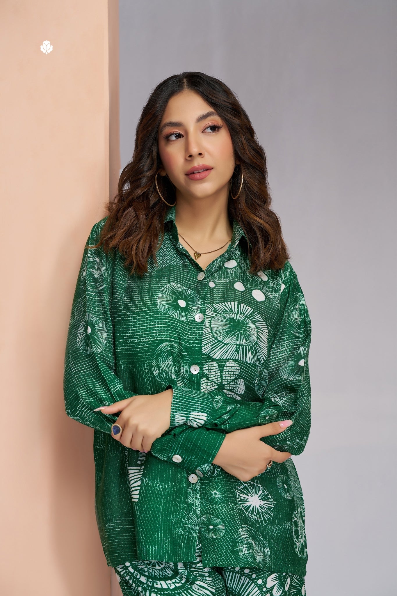 Dark Green Designer Pure Muslin Silk Floral Co Ord Set