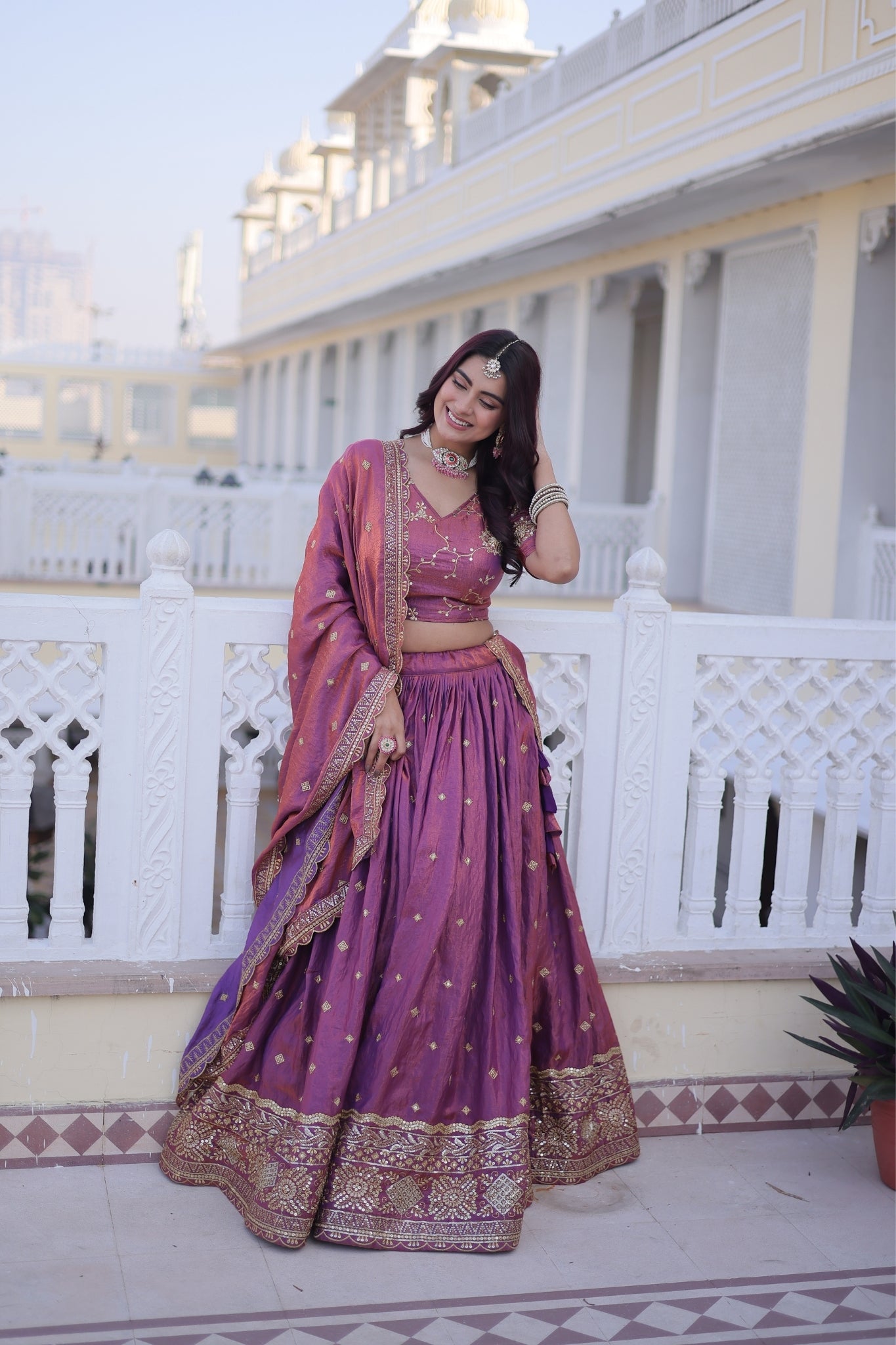 Designer Zari Sequins Embroidered Lehenga Choli Set With Dupatta