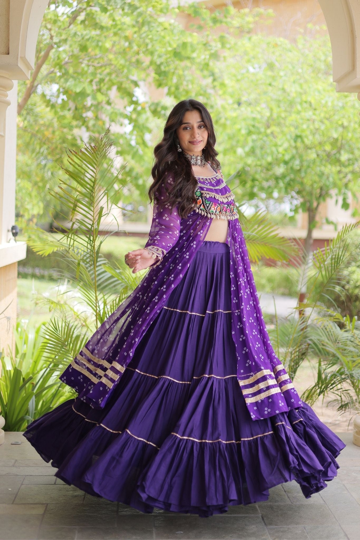 Raasrang Special Navratri Designer Kora Cotton Bandhani Print with Kutchi Patchwork Lehenga Choli