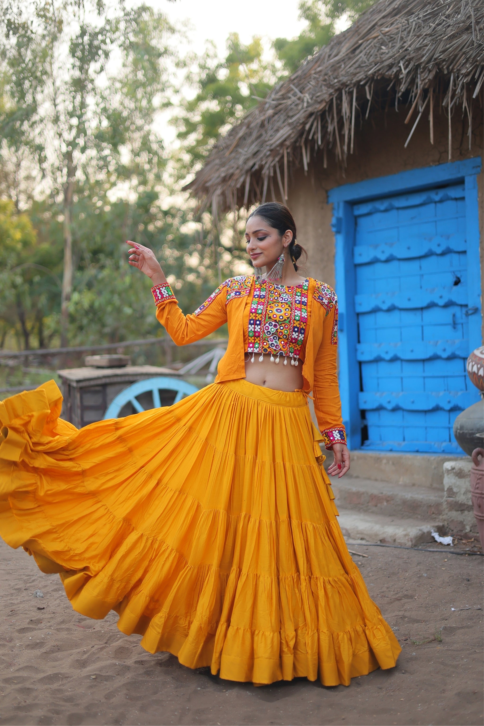 Designer Readymade Traditional Gamthi Threadwork Lehenga Choli For Navratri