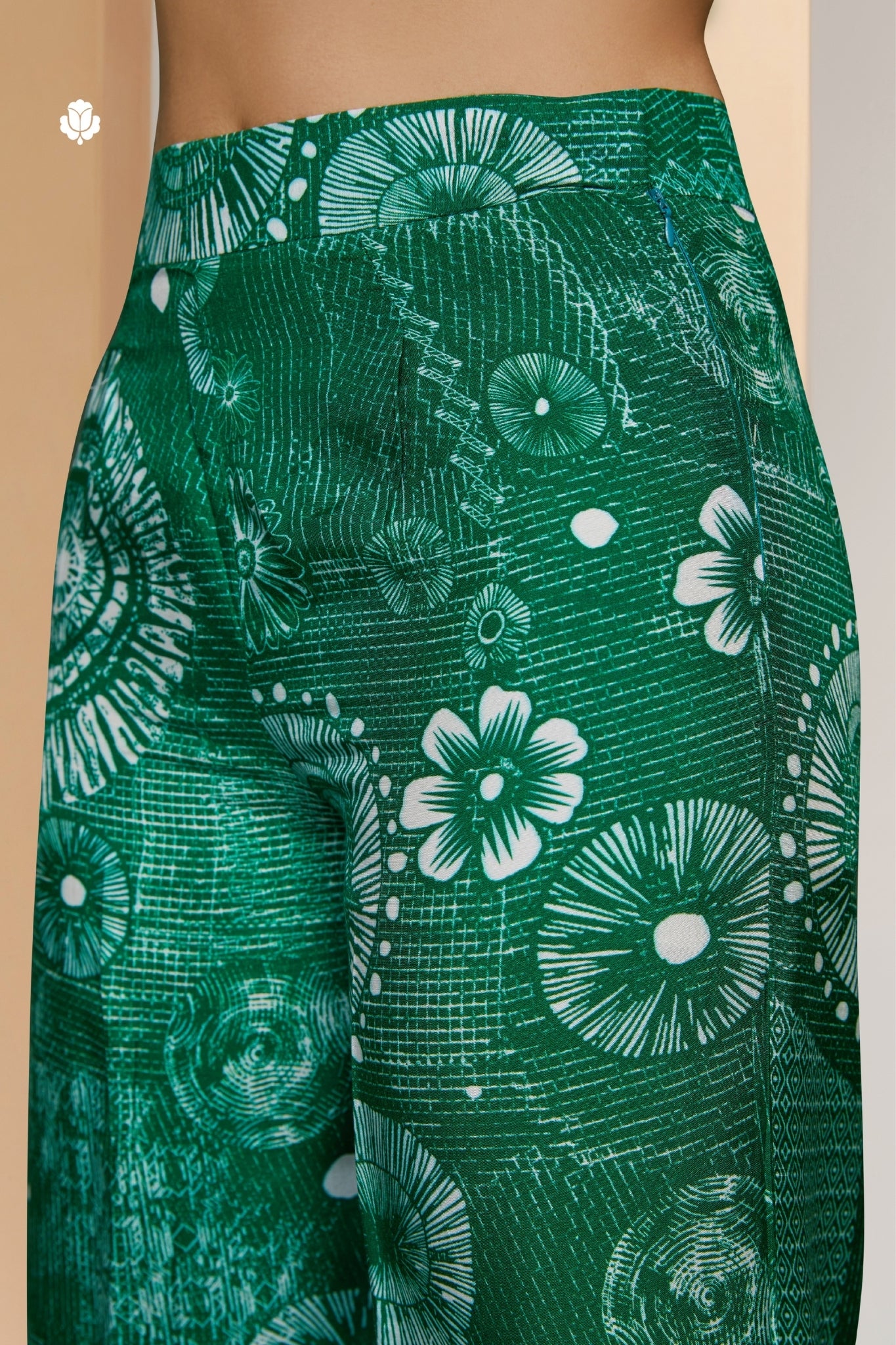 Dark Green Designer Pure Muslin Silk Floral Co Ord Set