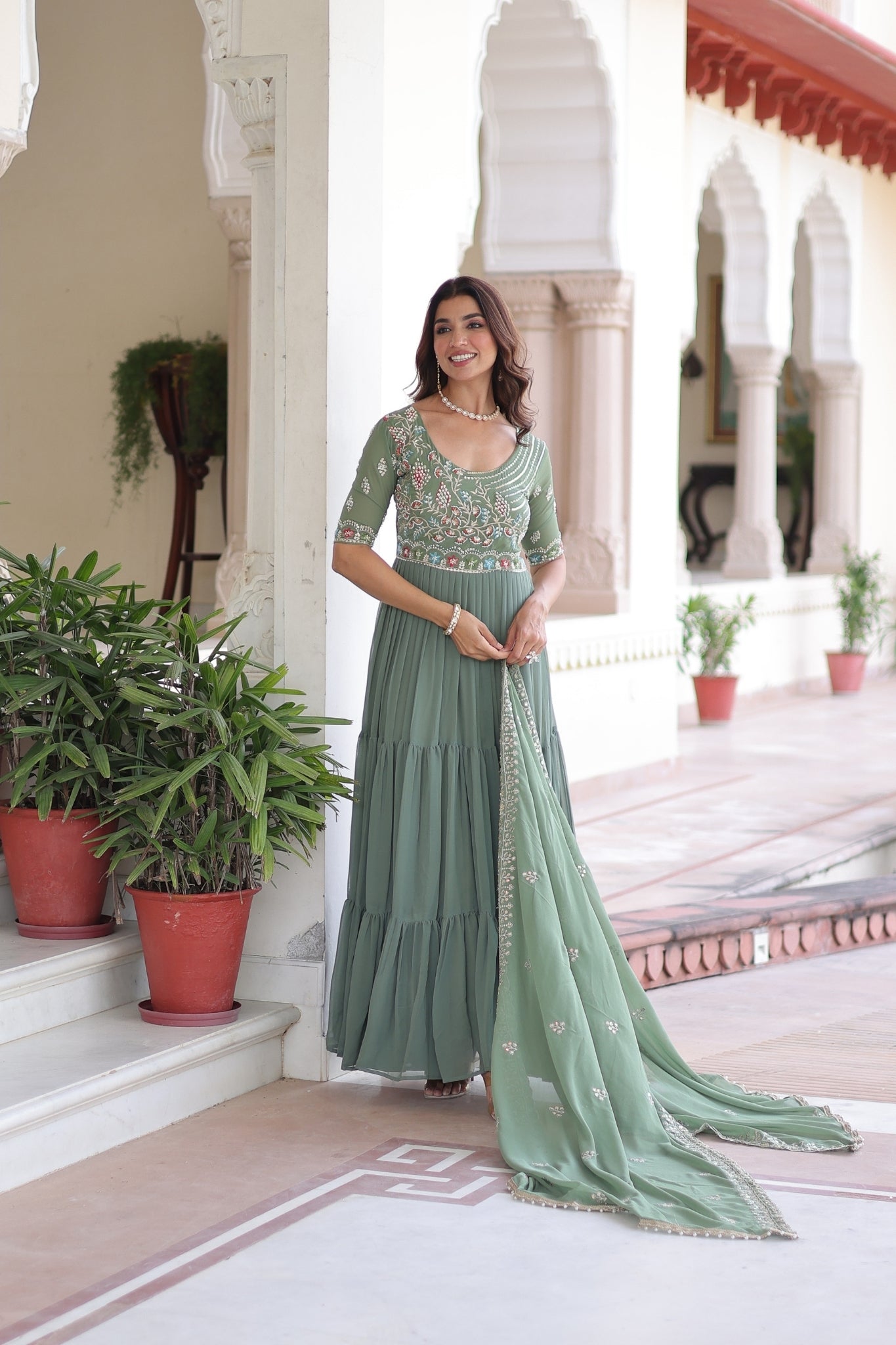 Premium Designer Sequins Beads Embroidery Gown With Dupatta Set