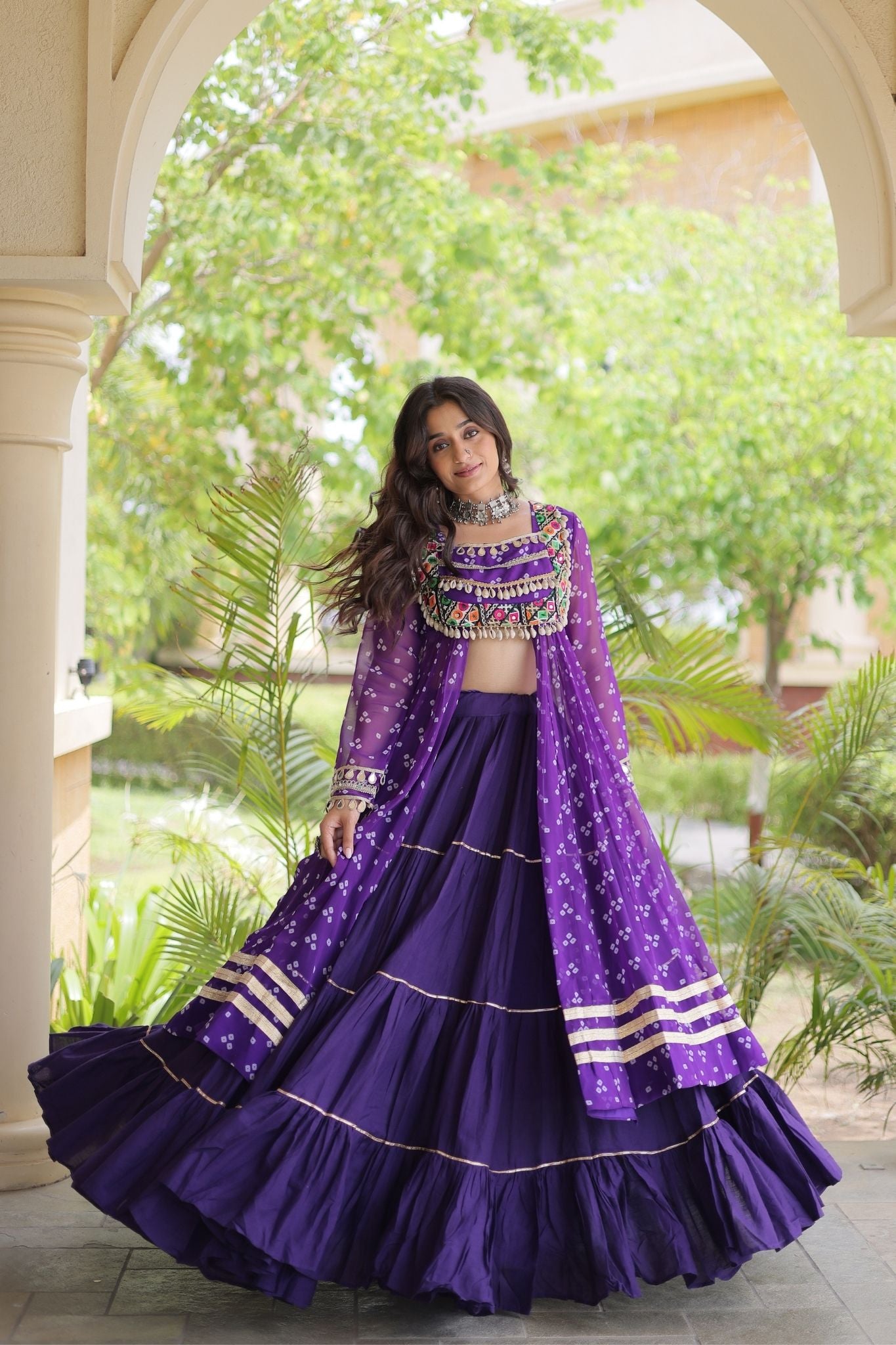 Raasrang Special Navratri Designer Kora Cotton Bandhani Print with Kutchi Patchwork Lehenga Choli