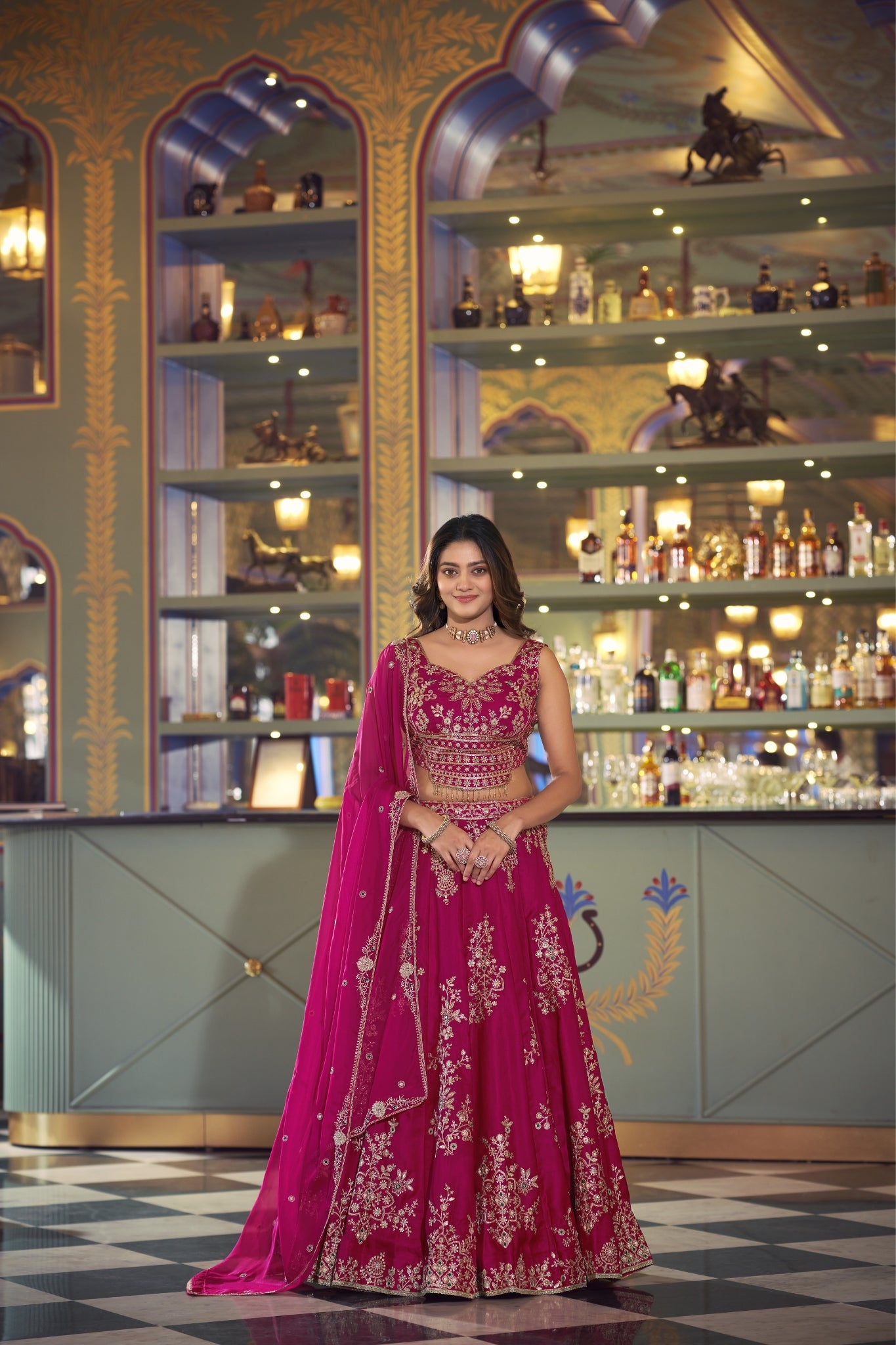 Pink Sequins Embroidered Wedding Lehenga Choli