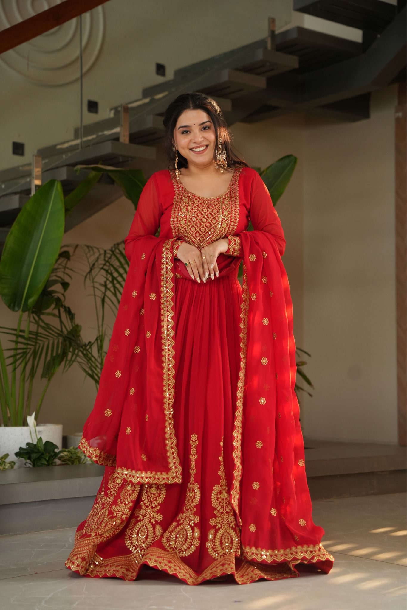 Premium Designer Embroidered Sequins Work Festive Gown With Dupatta Set