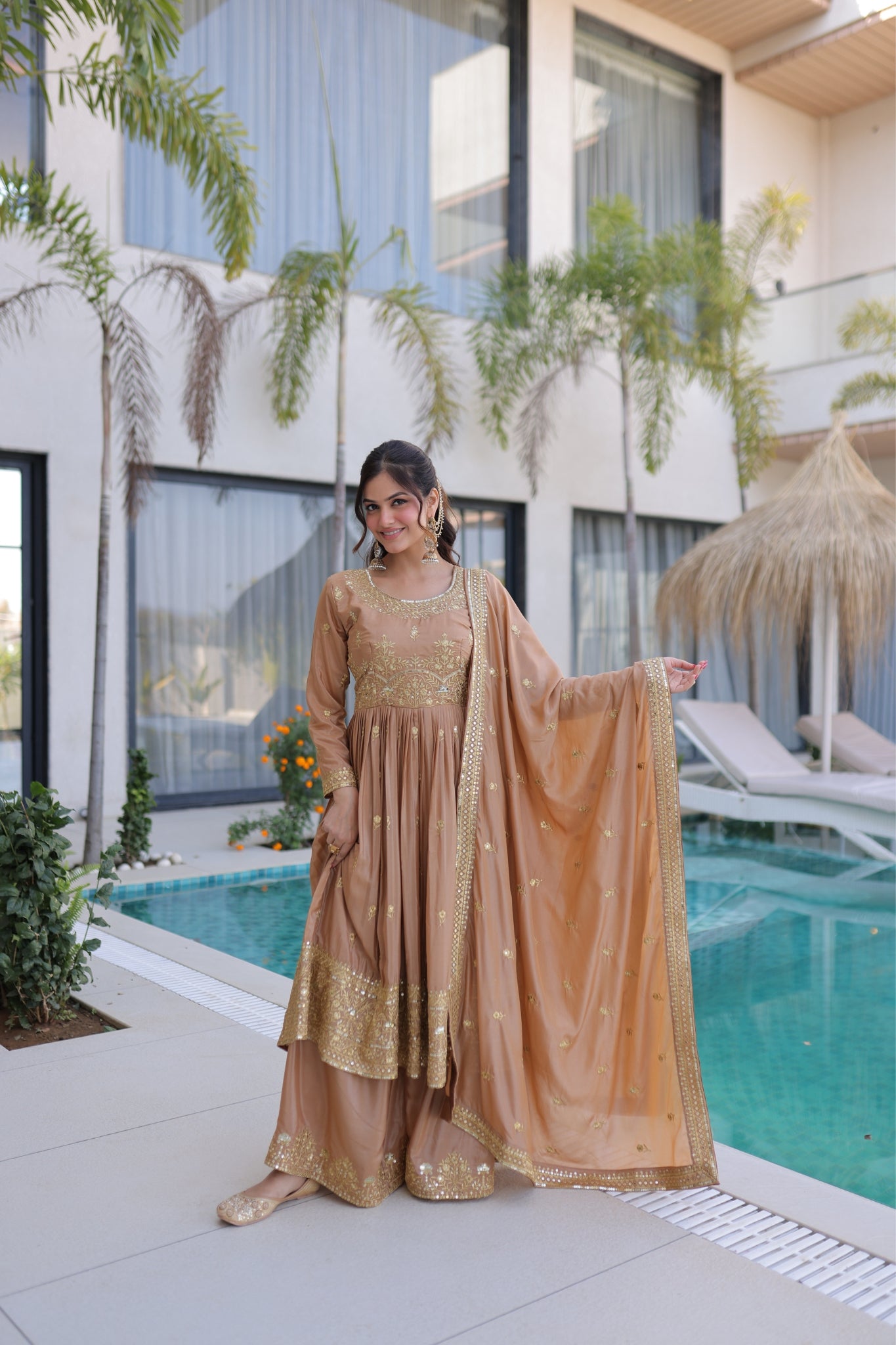 Premium Embroidered Kurti Sharara Dupatta Set For Women