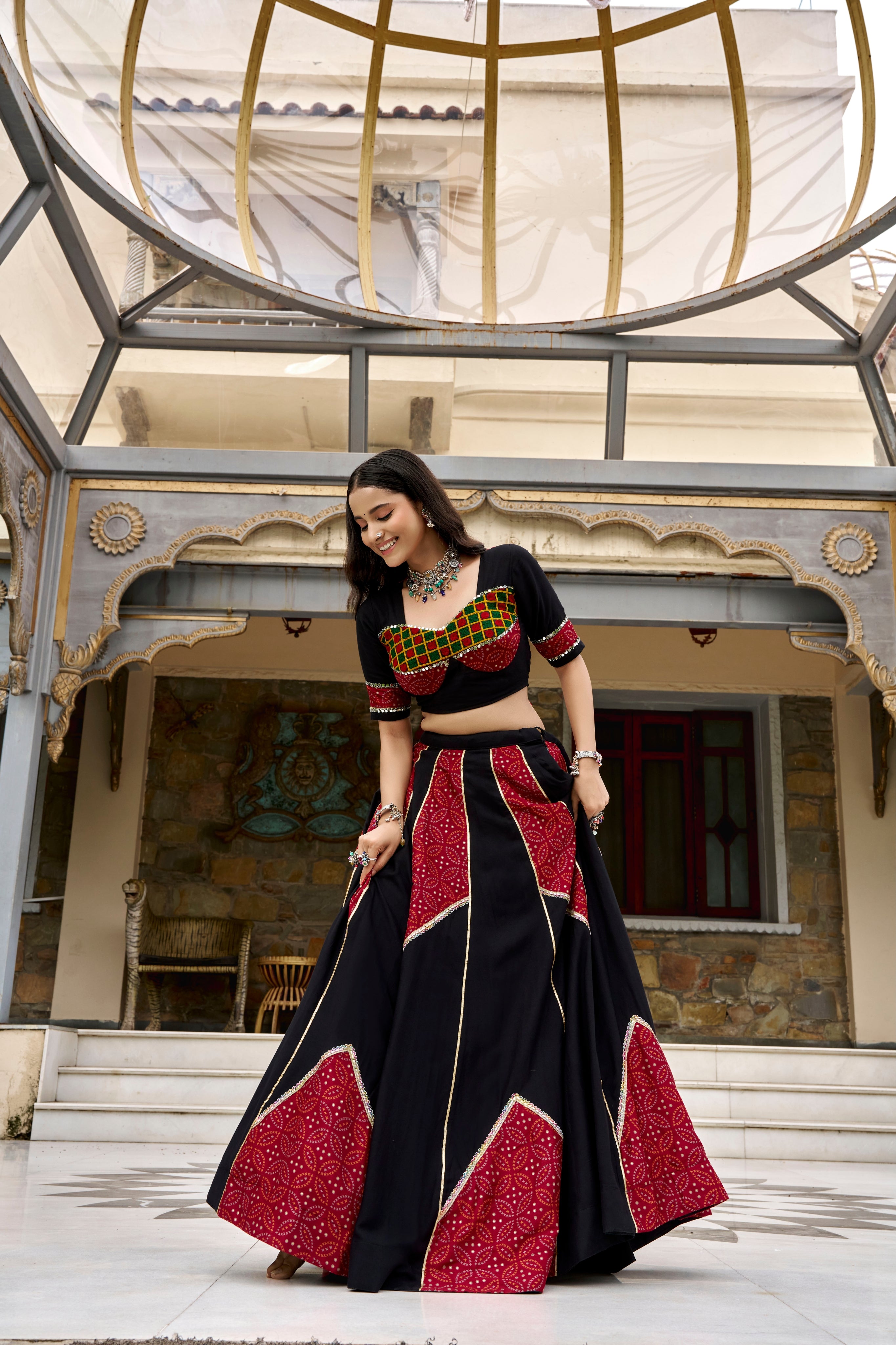 Raasrang Black & Maroon Pure Rayon Designer Navratri Special Lehenga Choli