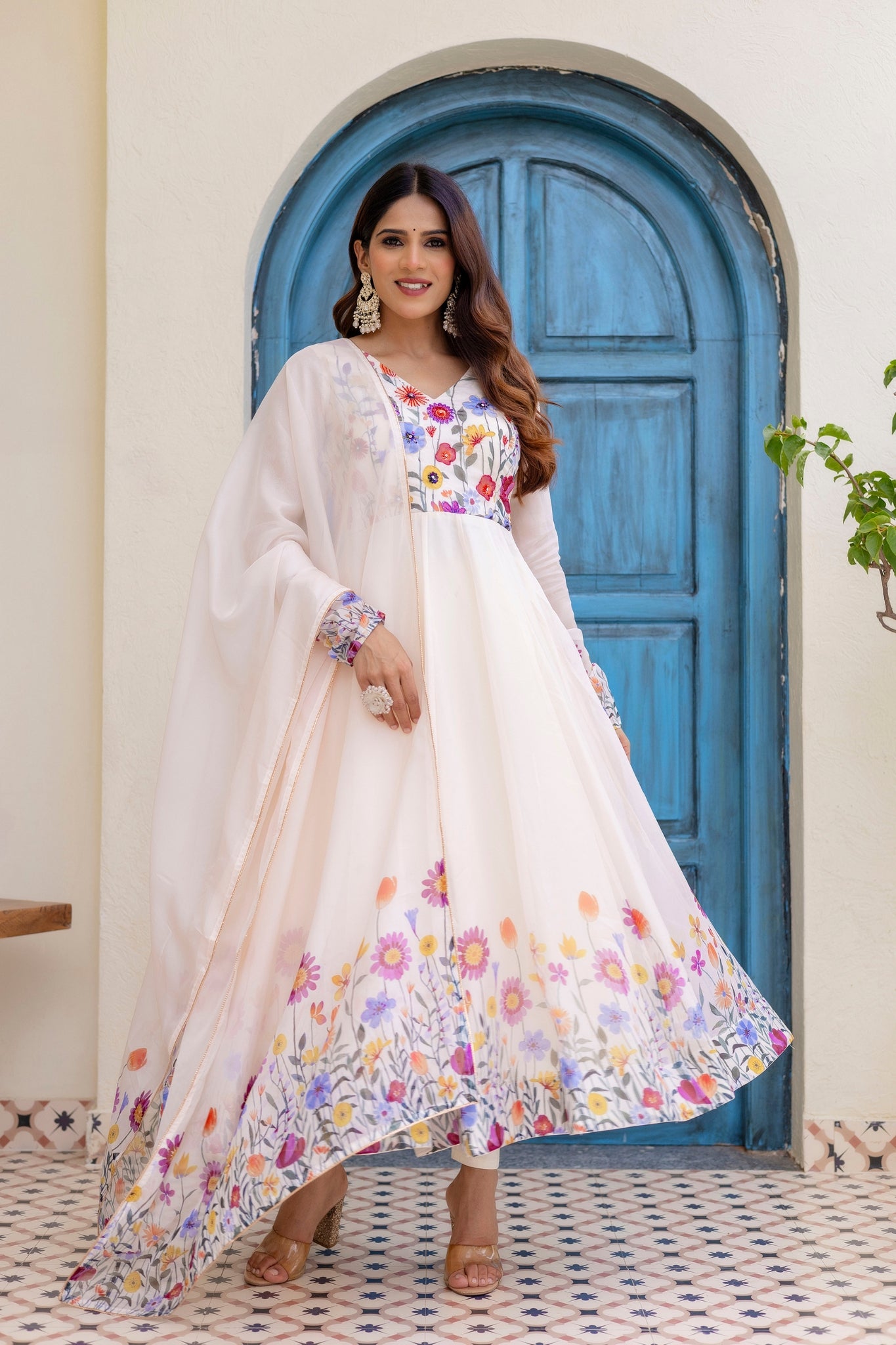 Premium Floral Organza Anarkali Set With Dupatta