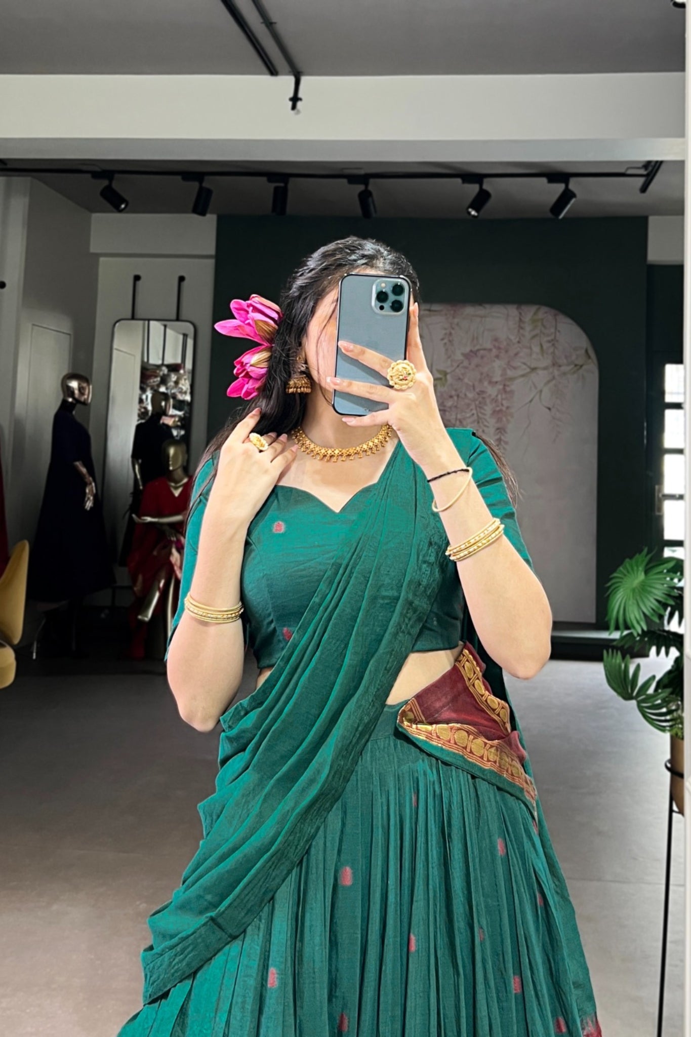 Pure Chanderi Zari Weaving Work South Indian Lehenga Choli