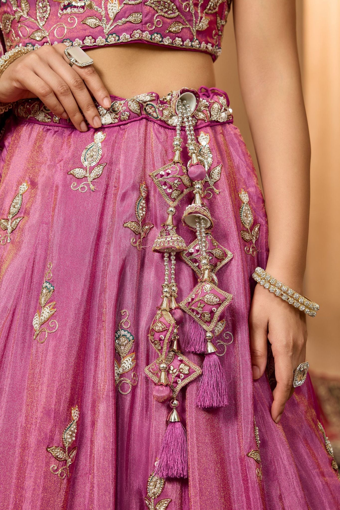 Rani Pink Pure Tissue Designer Lehenga Choli With Heavy Sequins & Thread Embroidery Work