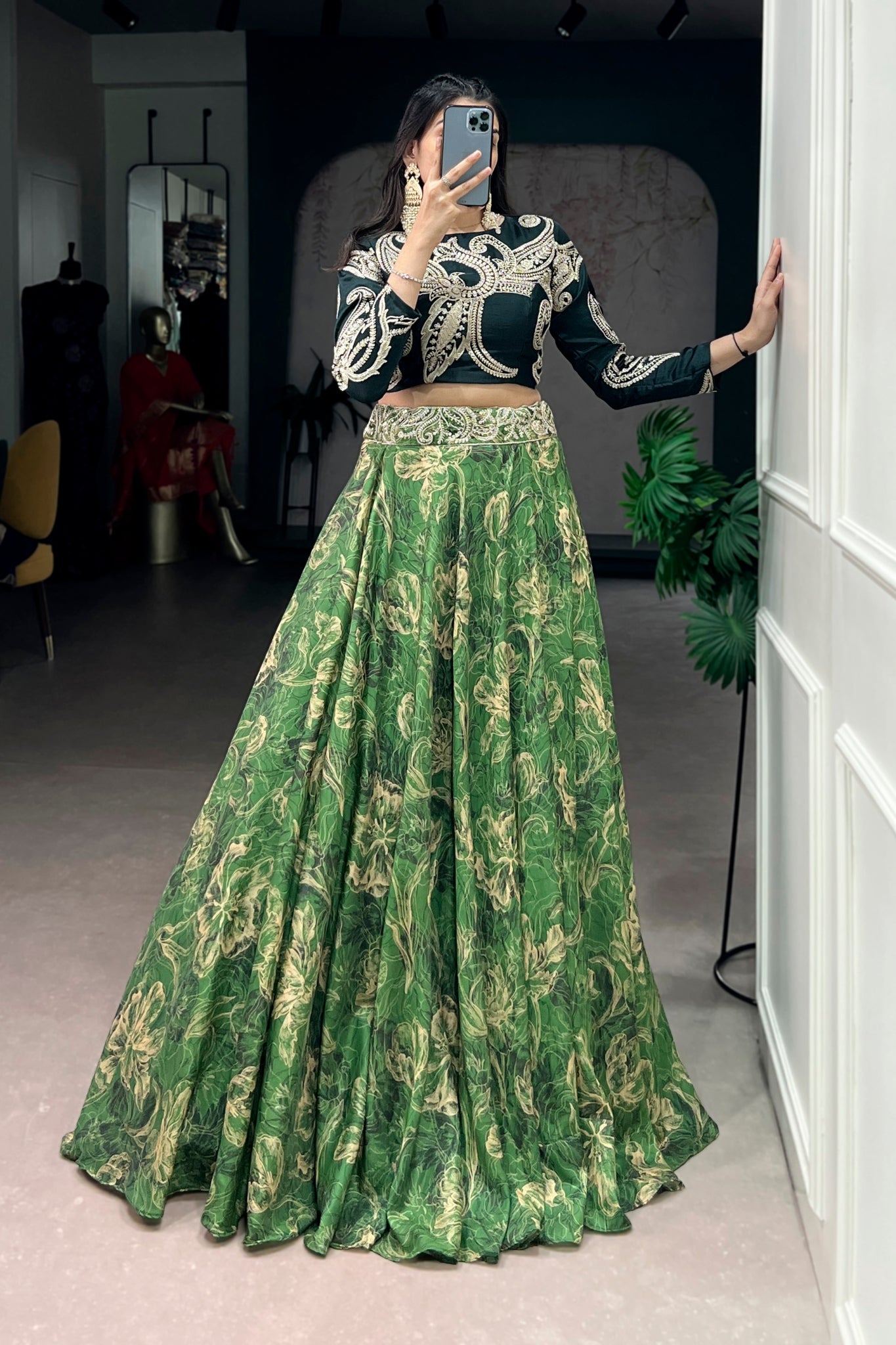 Floral Printed Tasar Silk Lehenga Choli