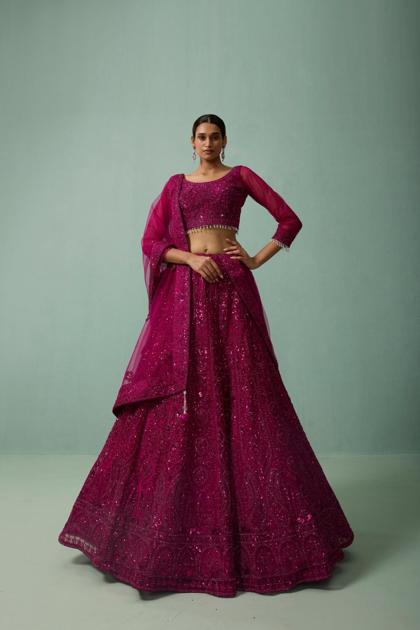 Royal Wine Soft Net Embroidered Luxury Lehenga Set