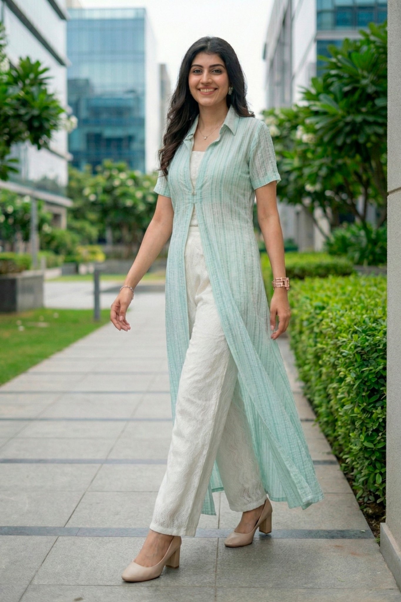 Mint Green Long Overlay Shrug Set