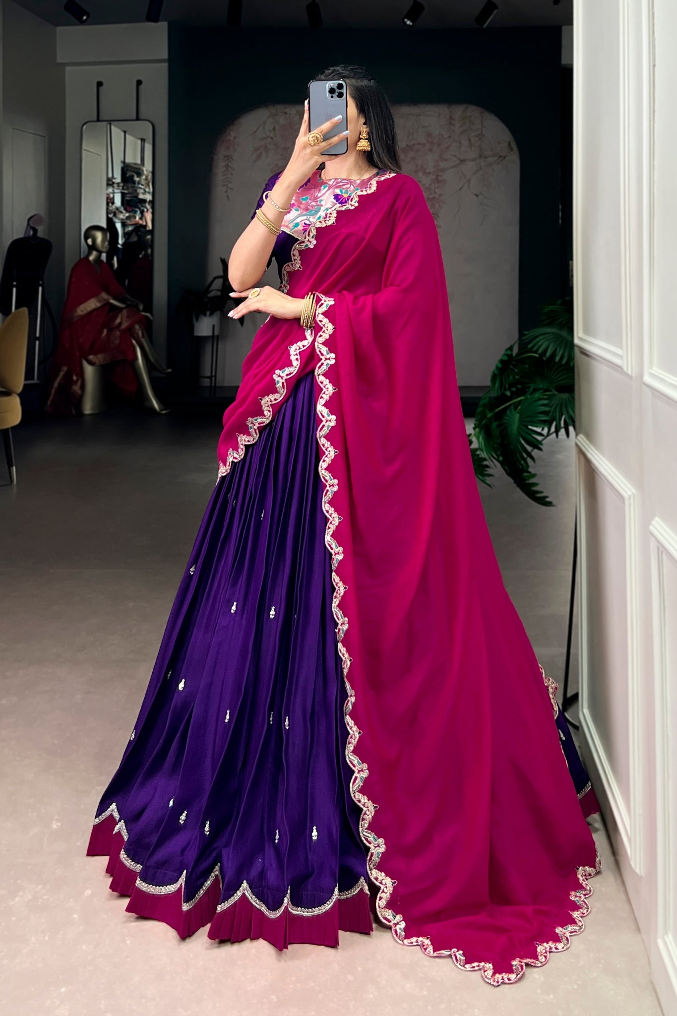 Naysha Purple & Magenta Embroidered Lehenga Choli
