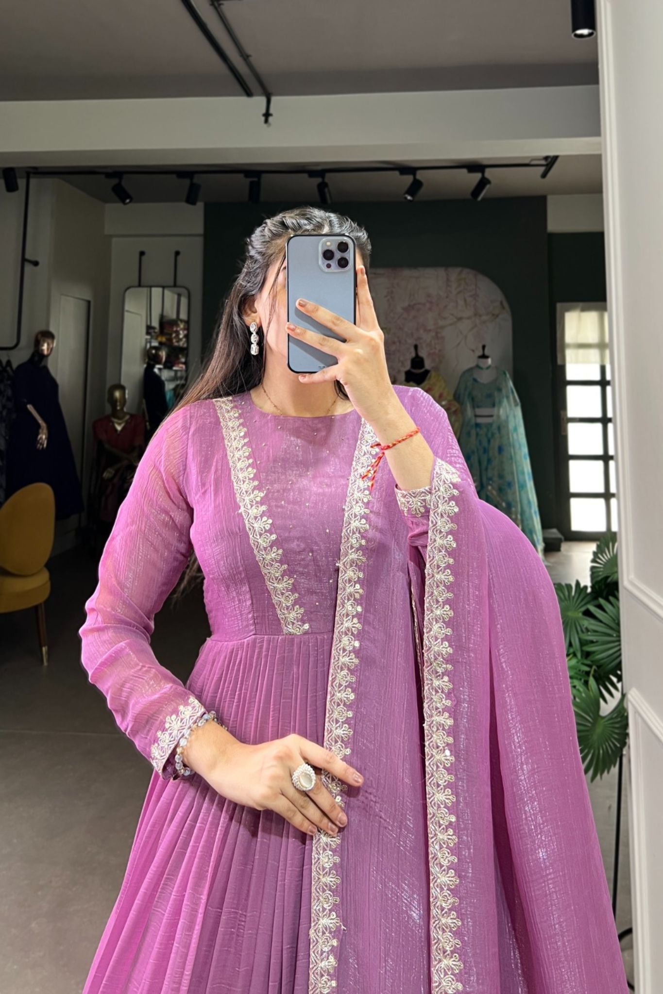 Lavender Sequins Thread Embroidered Anarkali Dress