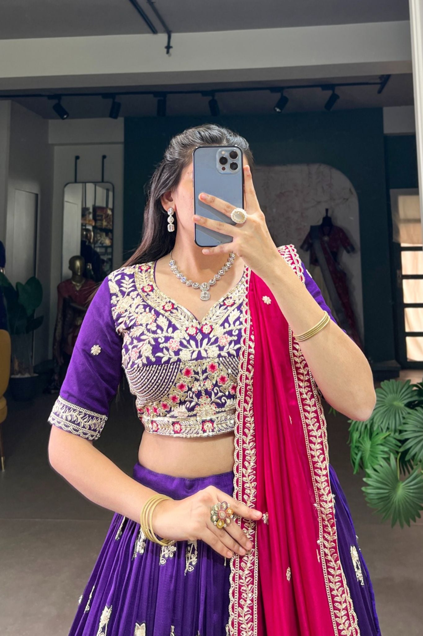 Purple Silk Elegance Sequins And Thread Embroidery Work Lehenga Choli