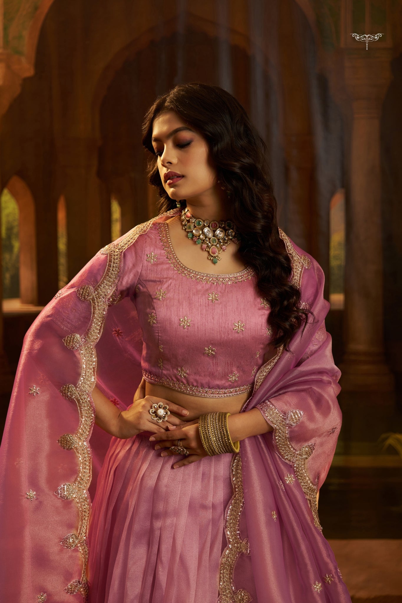 Premium Pink Hiranya Silk Lehenga Set Featuring Art Silk Blouse And Detailed Embroidered Dupatta