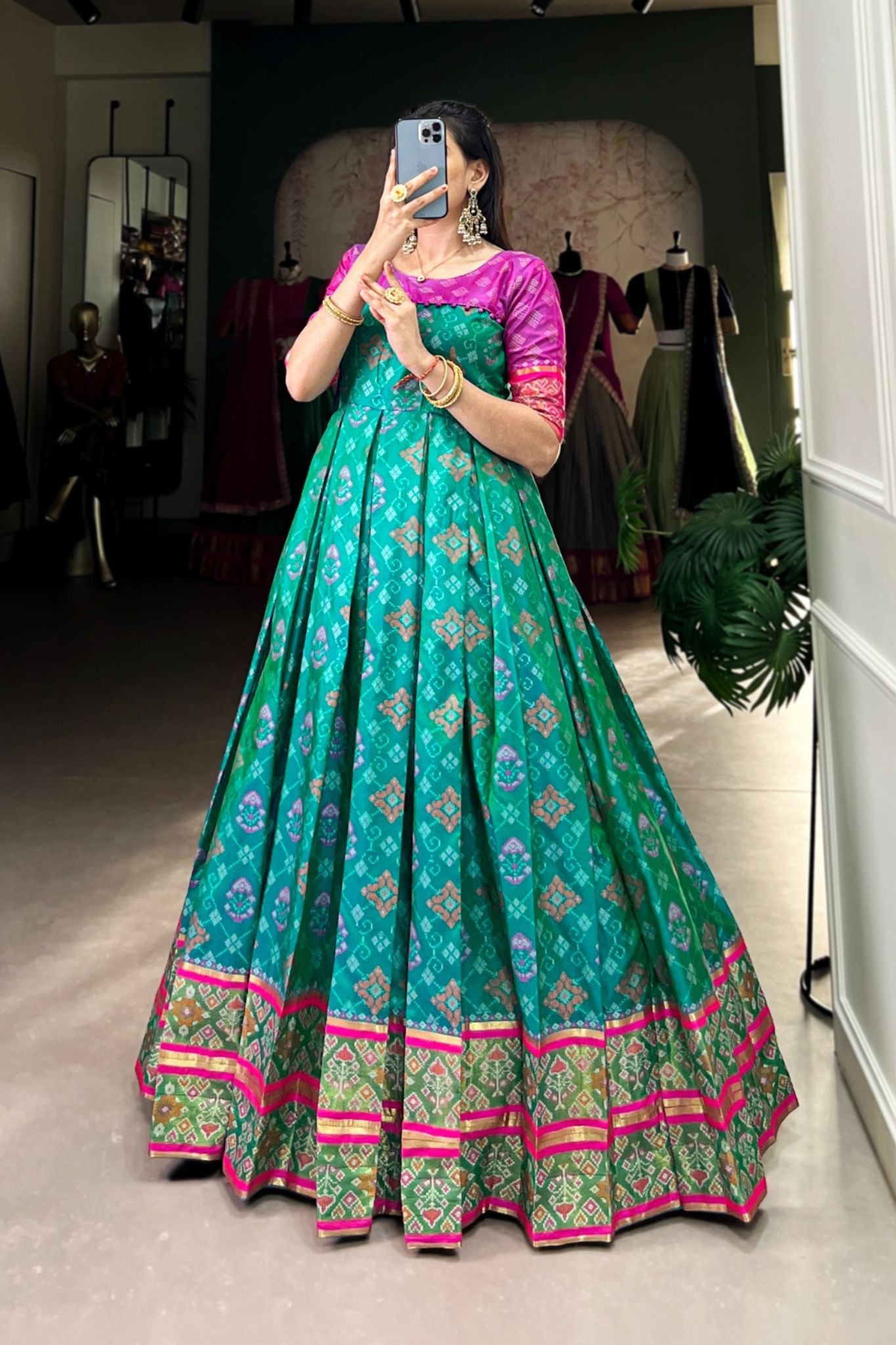 Patola Printed Jacquard Silk Zari Weaving Work Gown