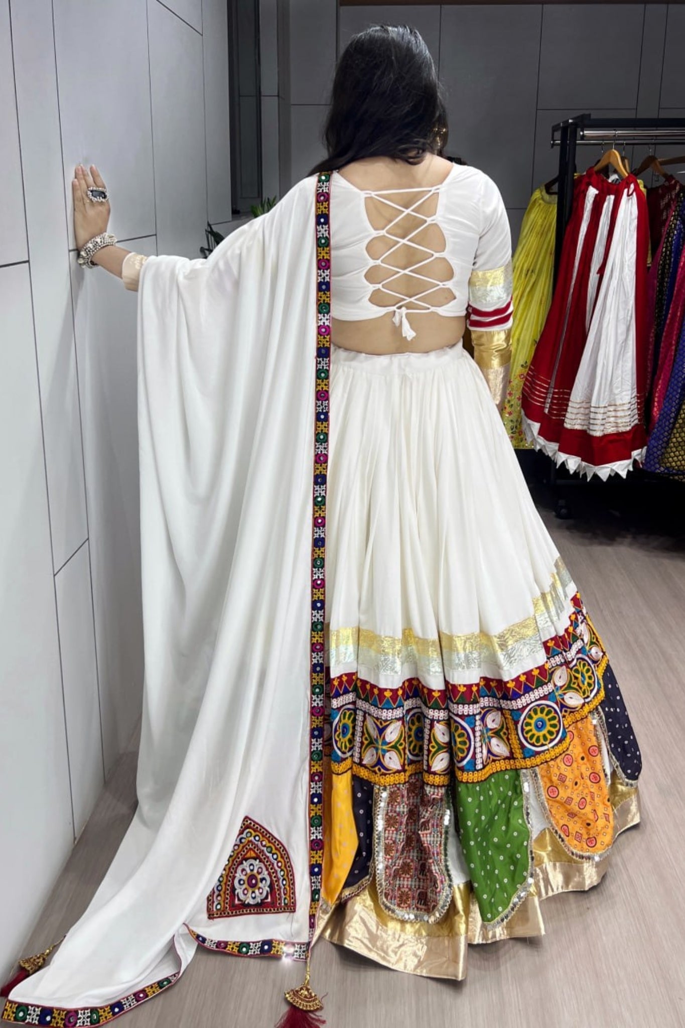 Raasrang Designer Navratri Lehenga Choli With Kutch Mirror Work & Multicolor Patch Design For Garba Dandiya