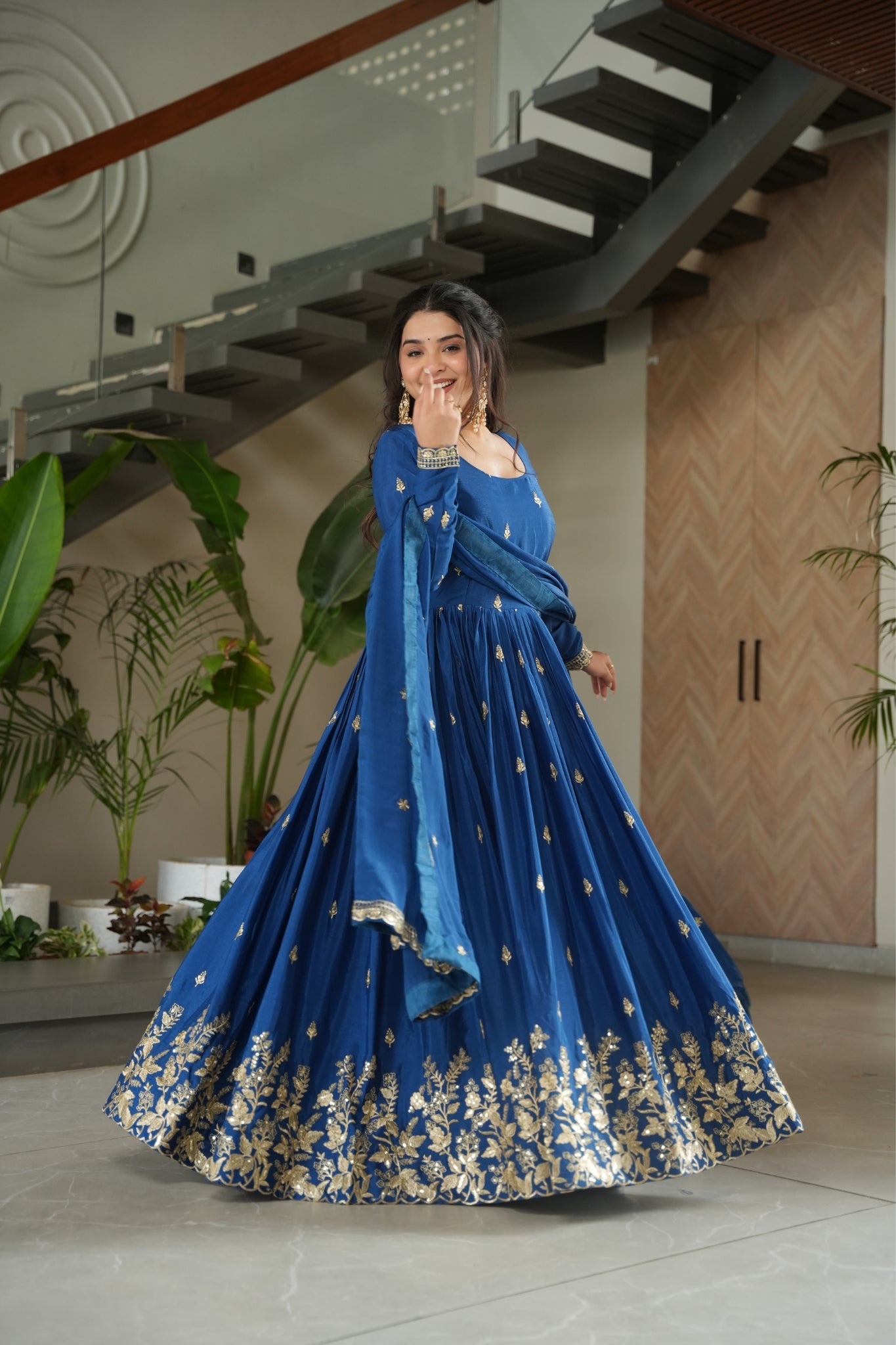 Wedding Designer Embroidered Zari Sequins Work Gown