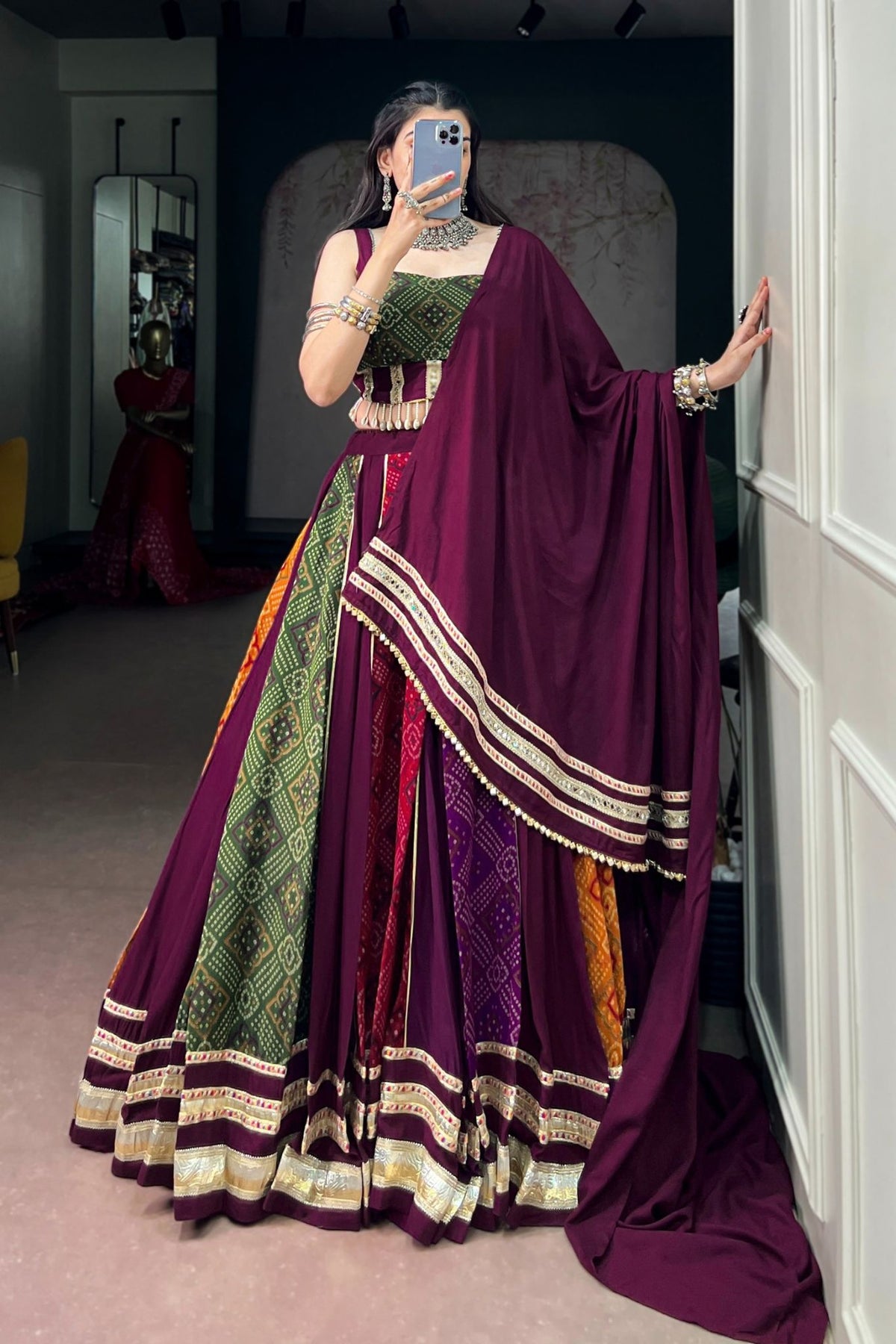 Designer Bandhej Multi Color Navratri Special Lehenga Choli