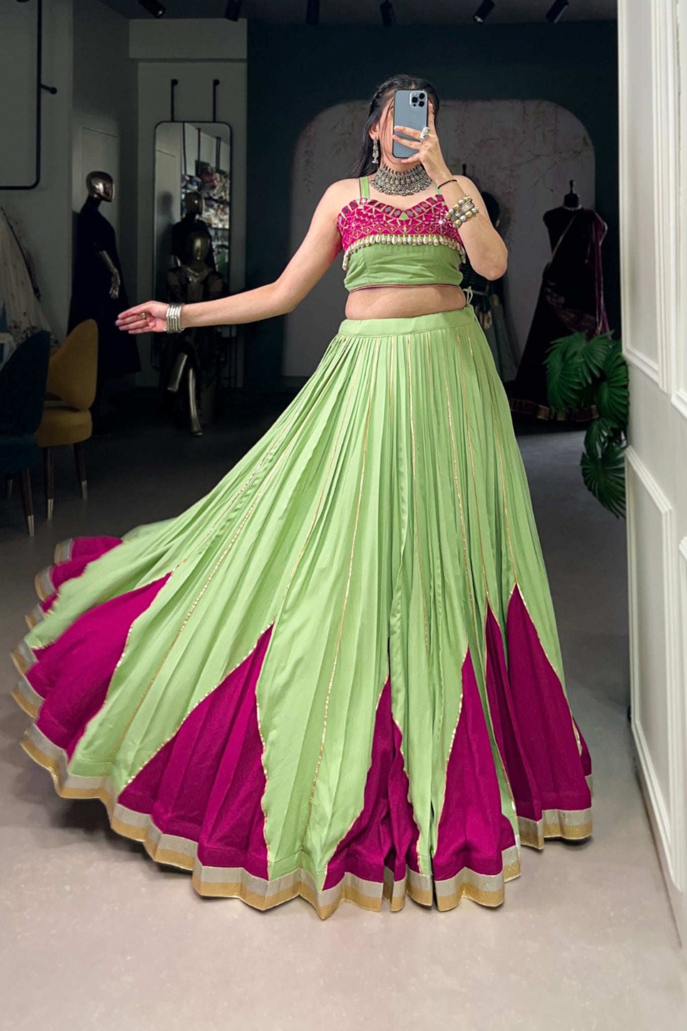 Parrot Green Pure Rayon Beautiful Navratri Designer Lehenga Choli