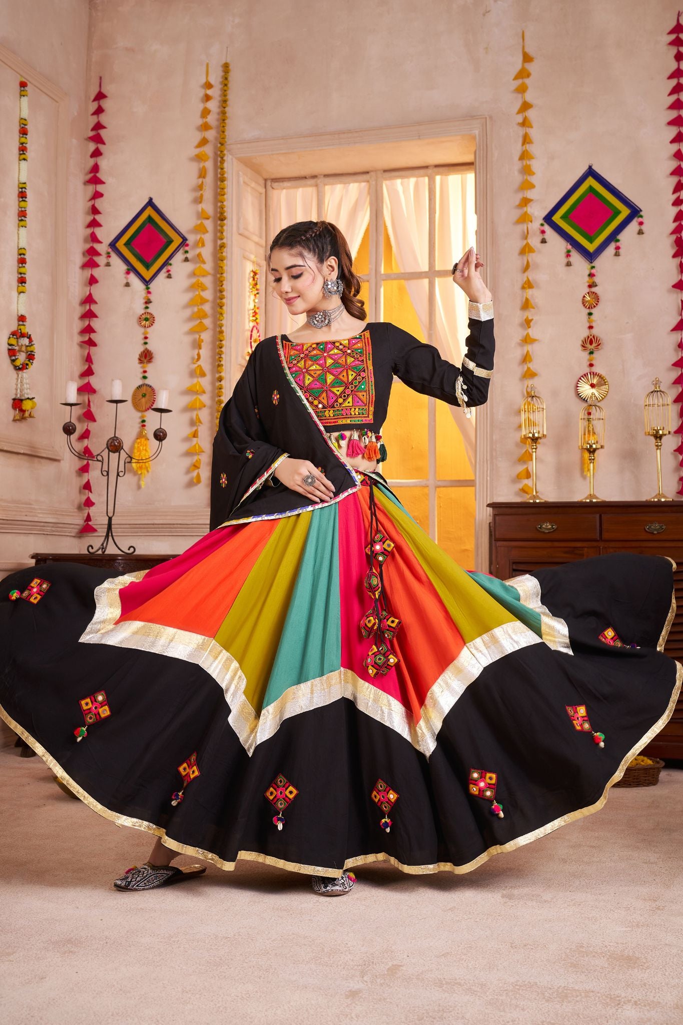 Classic Designer Viscose Cotton Traditional Navratri Lehenga Choli