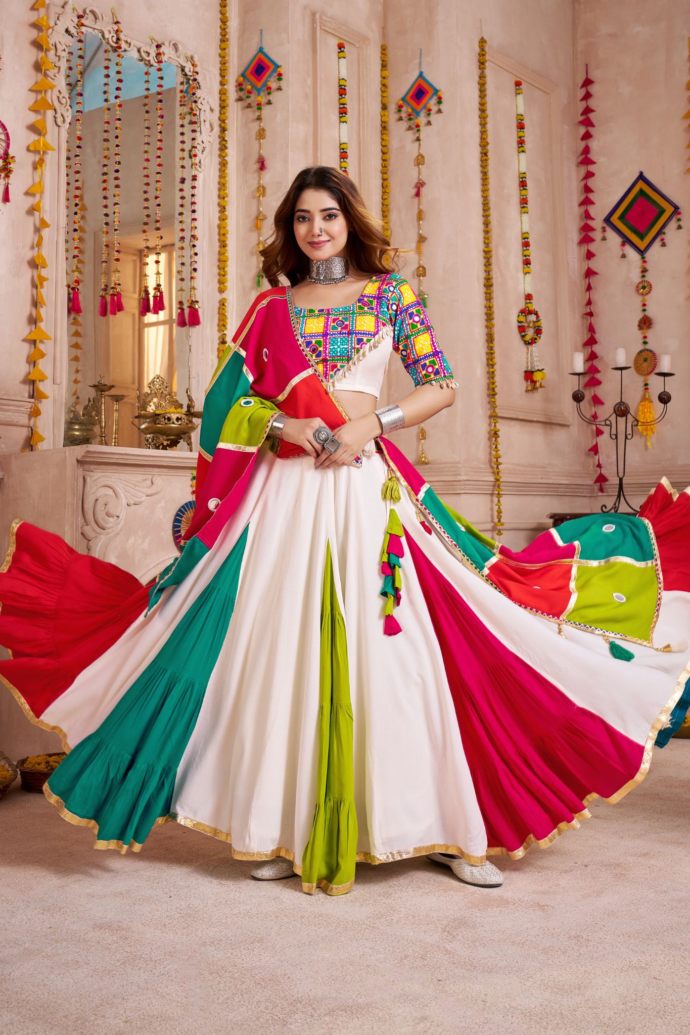 Classic Navratri Lehenga Choli With Handmade Multicolor Patchwork Dupatta