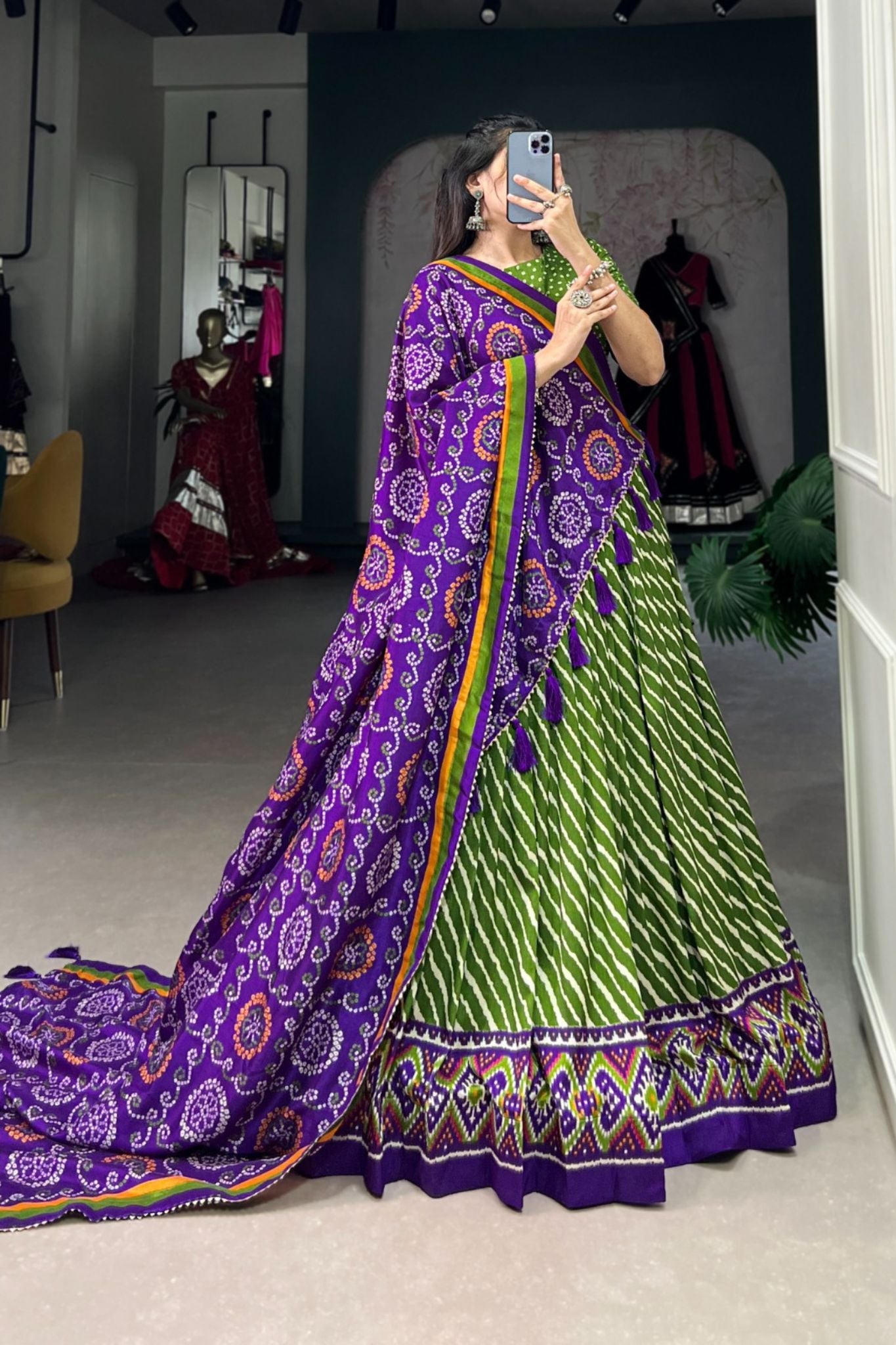 Gorgeous Patola Leheriyu Print Lehenga Choli