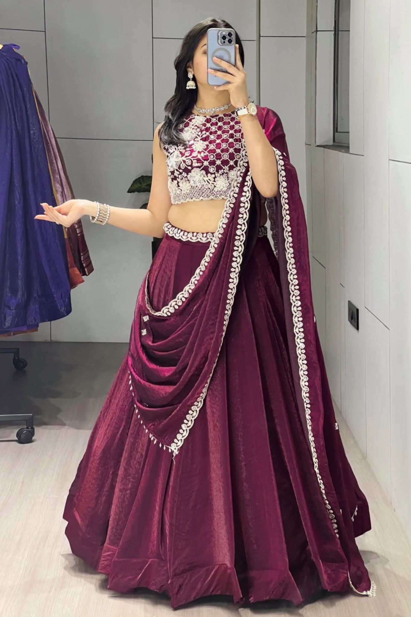 Luxury Antique Beads Work Lehenga Choli With Designer Scallop Blouse And Elegant Dupatta