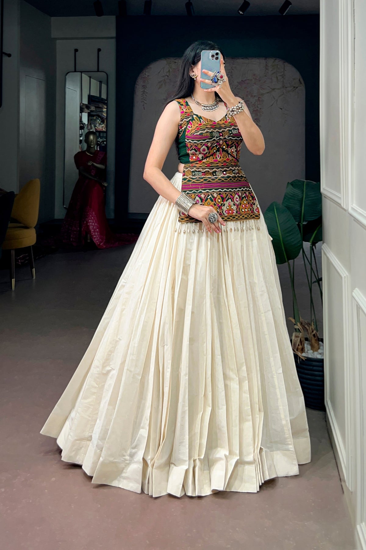 Navratri Kora Cotton Lehenga Choli With Kutchi Work Blouse